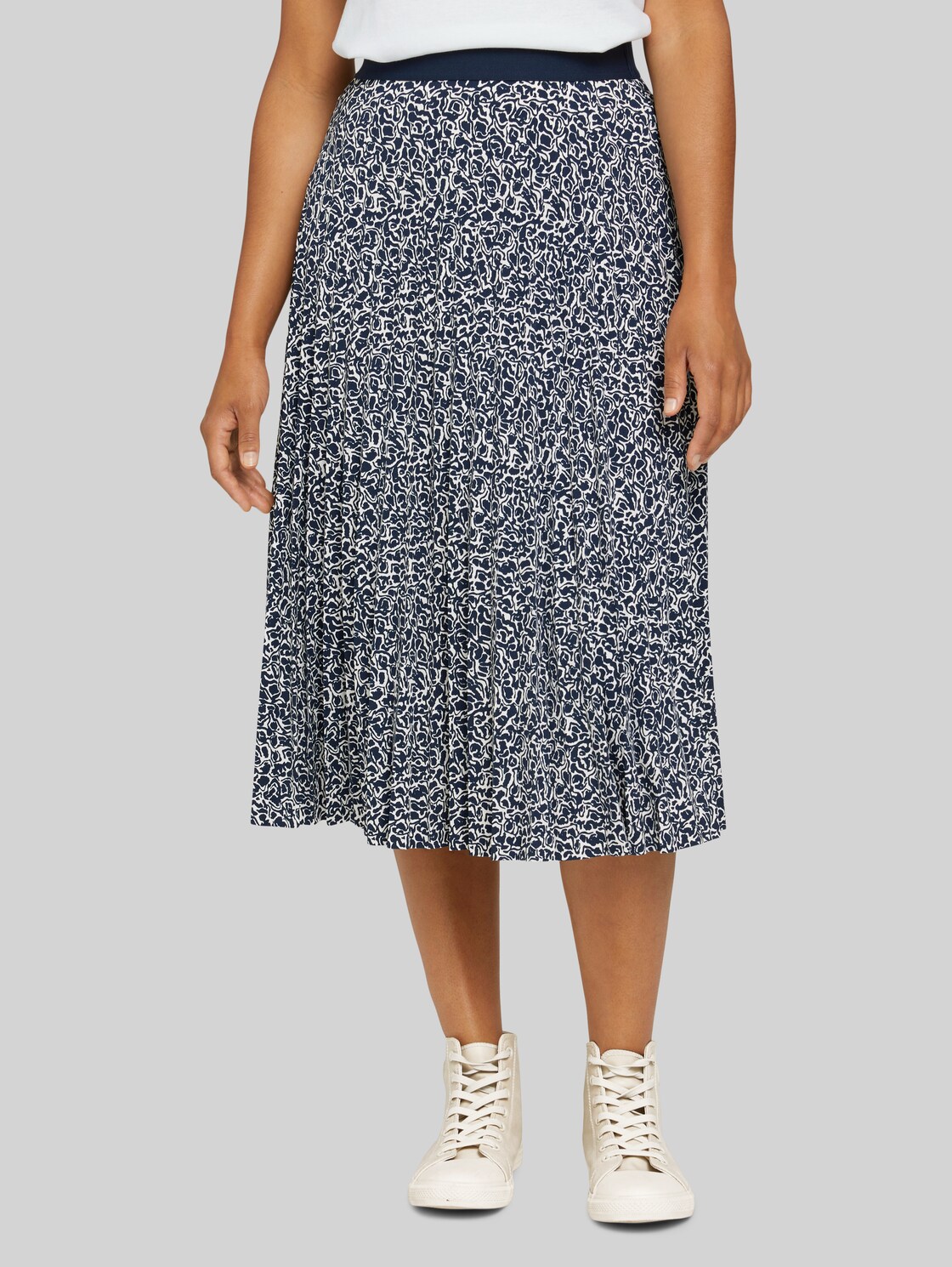 TOM TAILOR Plissee Midi Rock mit Musterung, Damen, blue offwhite minimal, Größe: 36