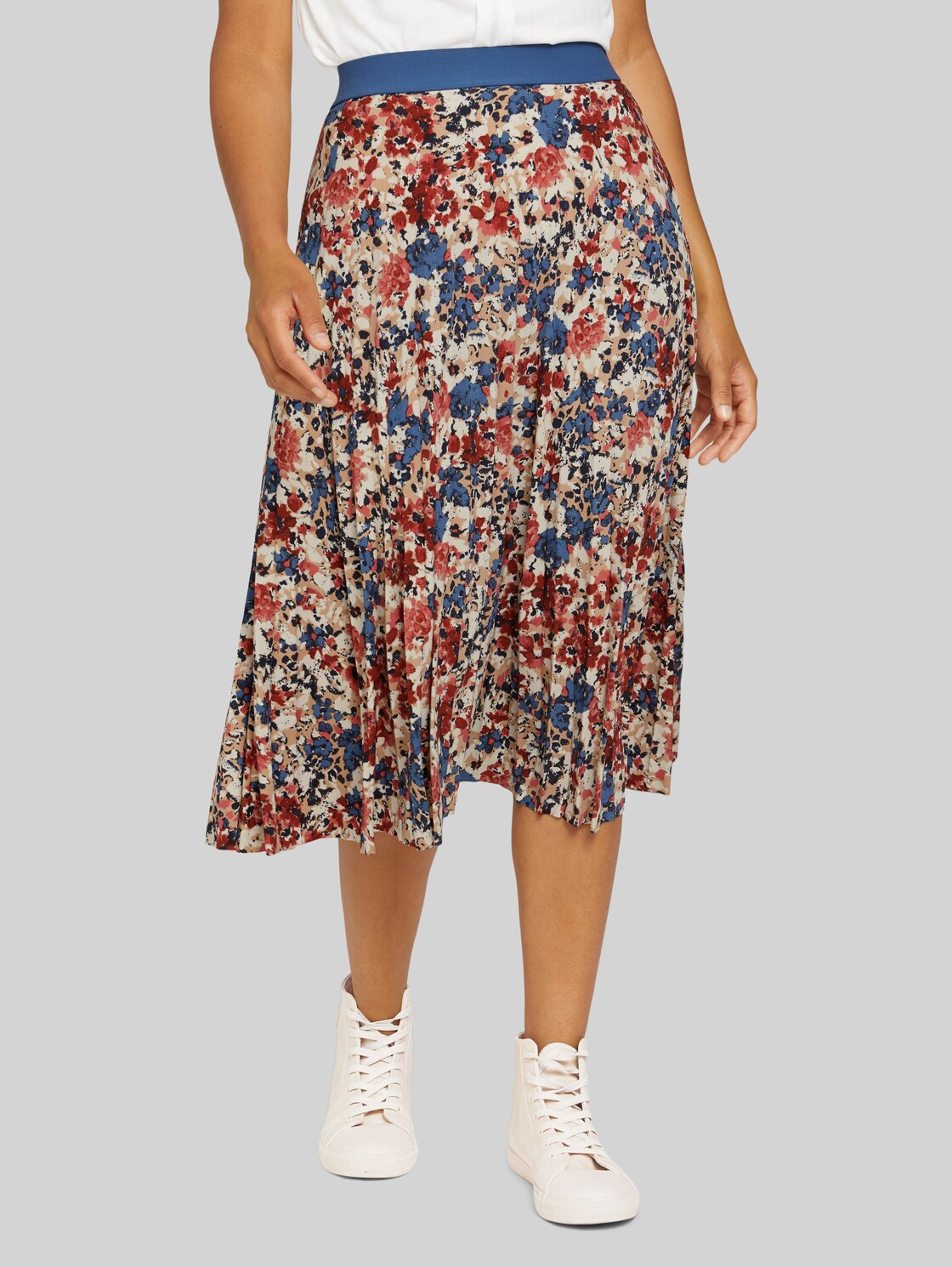TOM TAILOR Plissee Midi Rock mit Musterung, Damen, pink big floral design, Größe: 38