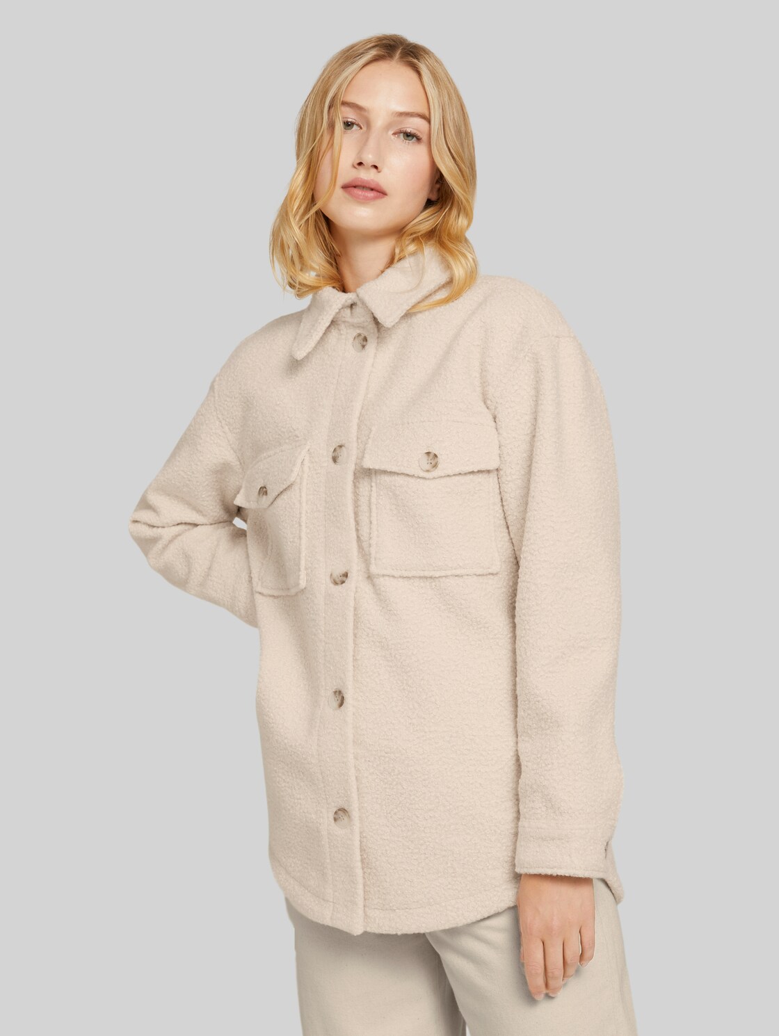 TOM TAILOR DENIM Hemdjacke mit seitlichen Eingrifftaschen, Damen, warm sand beige, Größe: XL