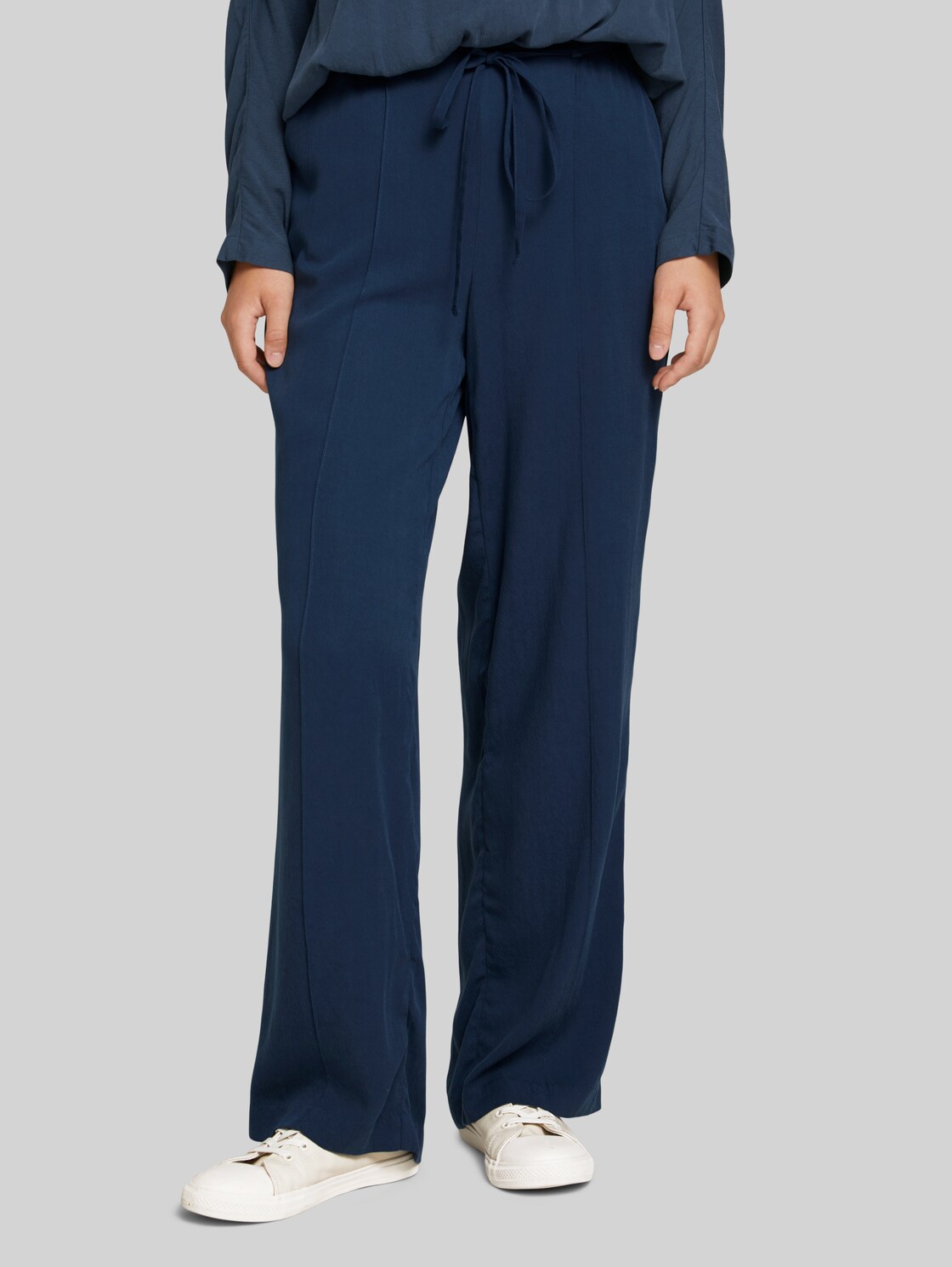 TOM TAILOR Straight Fit Hose mit Lyocell, Damen, Dark Denim Blue, Größe: 44/32