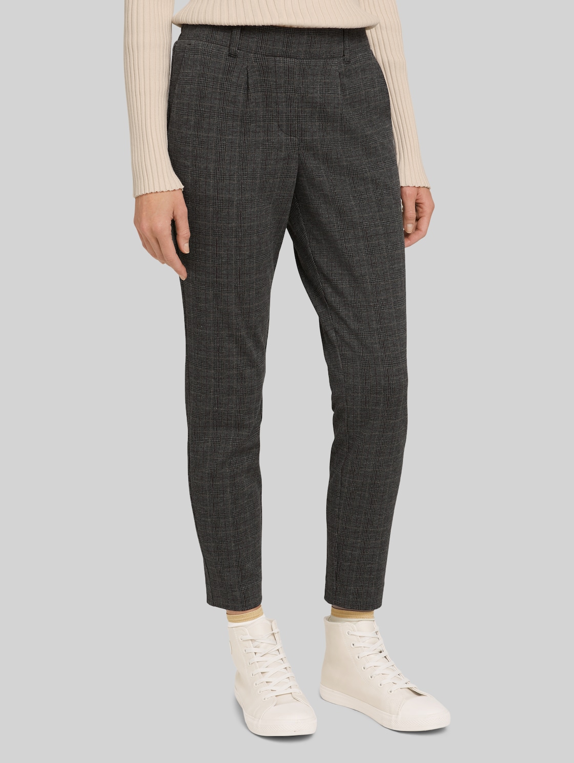 TOM TAILOR Karierte Loose Fit Hose, Damen, grey glencheck, Größe: 44/28