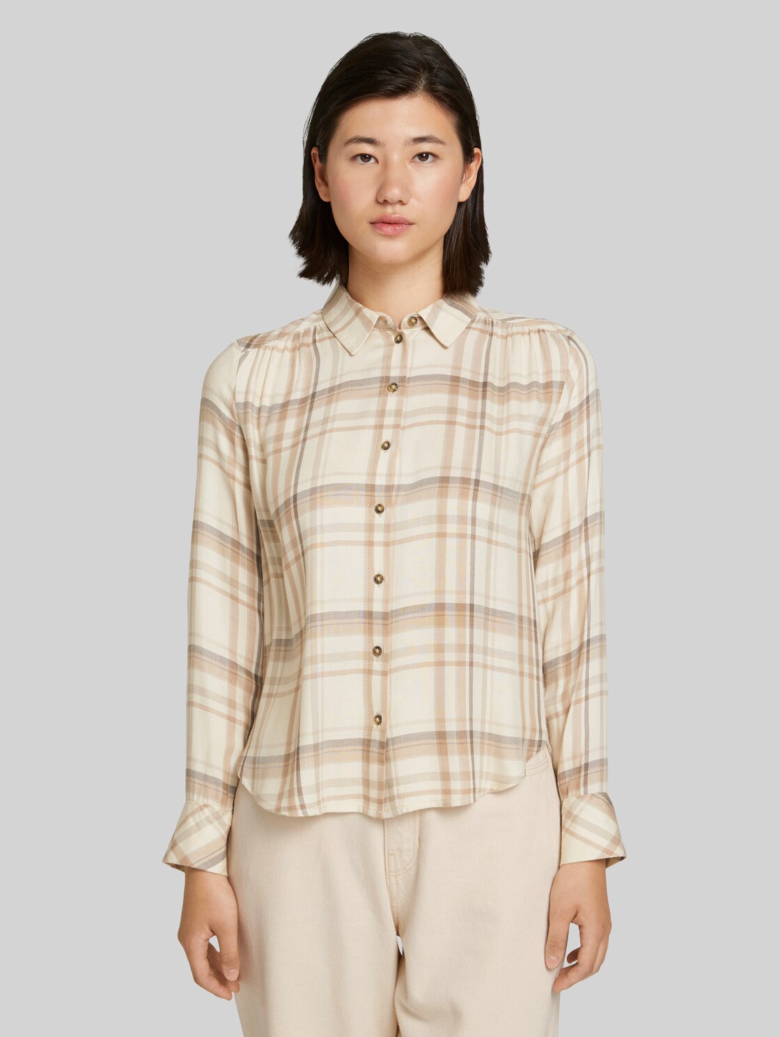 TOM TAILOR Karierte Hemdbluse, Damen, beige check, Größe: 38