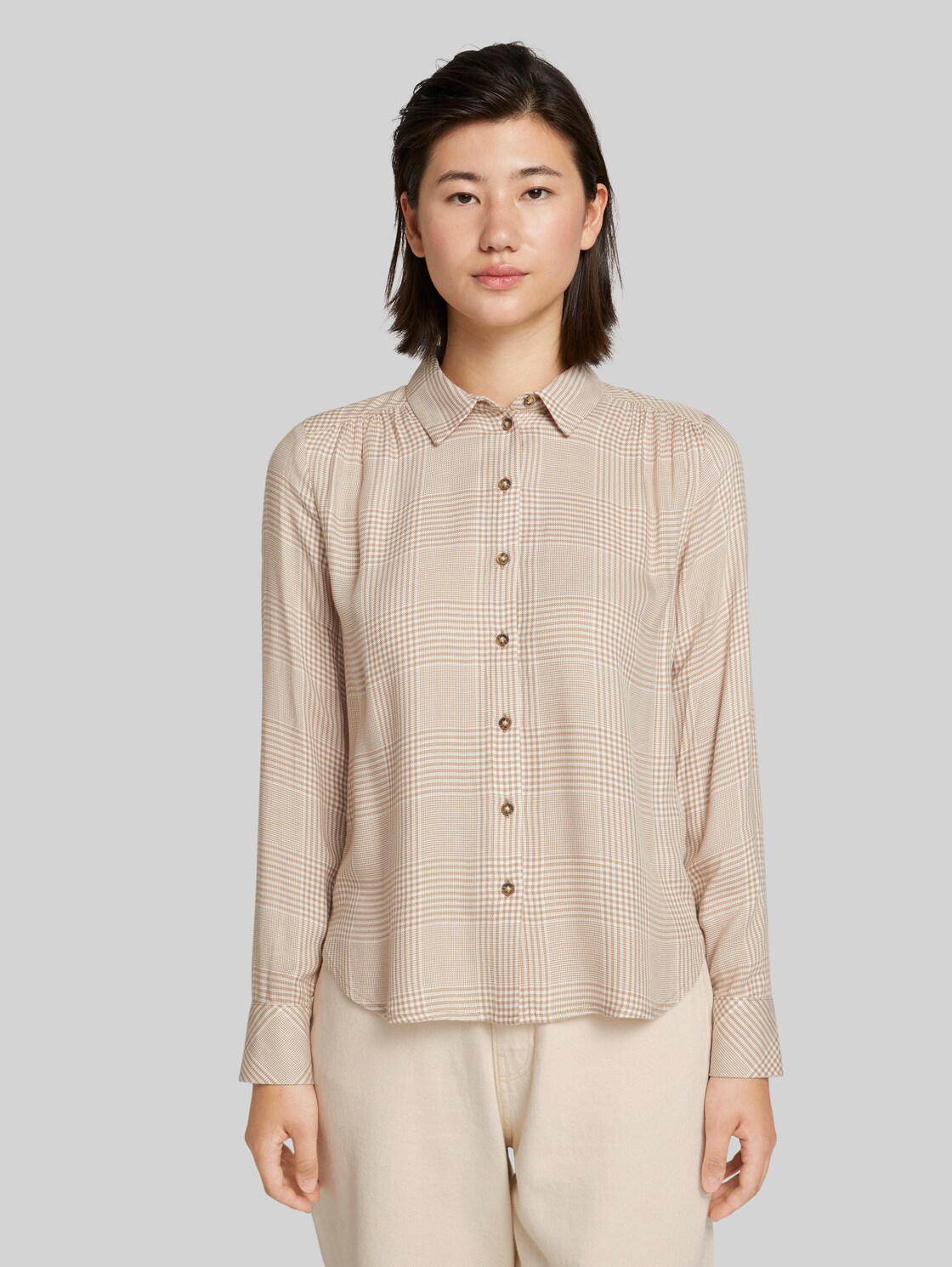 TOM TAILOR Karierte Hemdbluse, Damen, offwhite beige woven glencheck, Größe: 42
