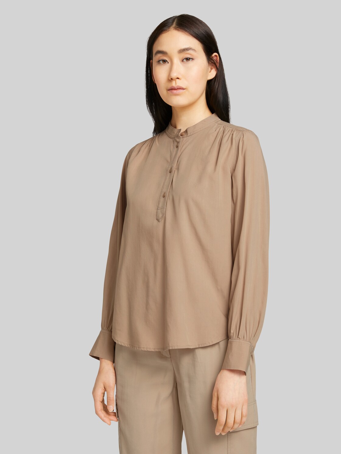 TOM TAILOR Bluse mit Stehkragen, Damen, french clay beige, Größe: 36