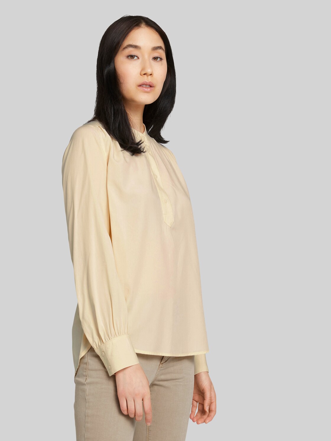 TOM TAILOR Bluse mit Stehkragen, Damen, smooth light sand, Größe: 38