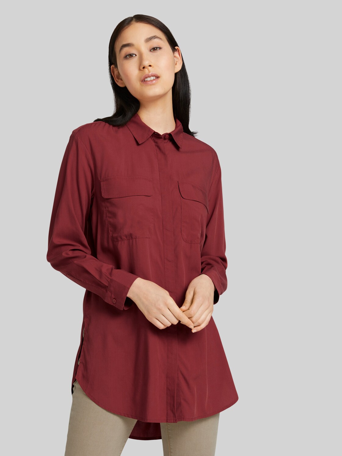 TOM TAILOR Lange Hemdbluse, Damen, dark maroon red, Größe: 38