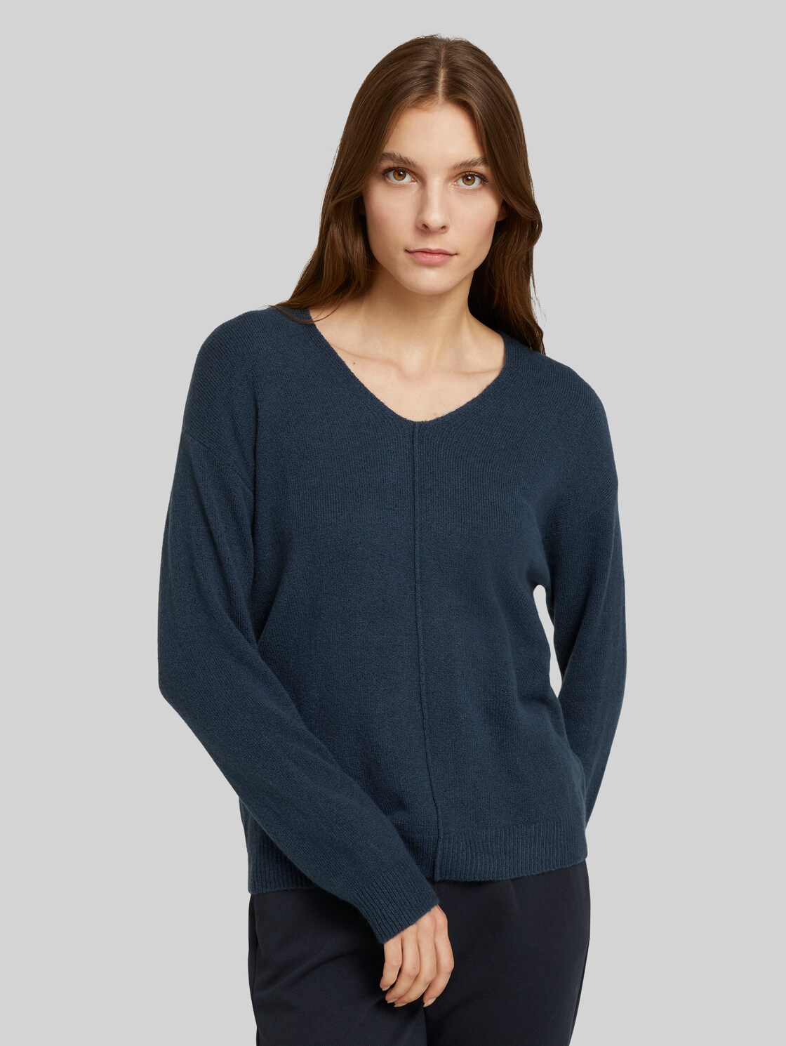 TOM TAILOR V-Ausschnitt Pullover, Damen, dark denim blue melange, Größe: M