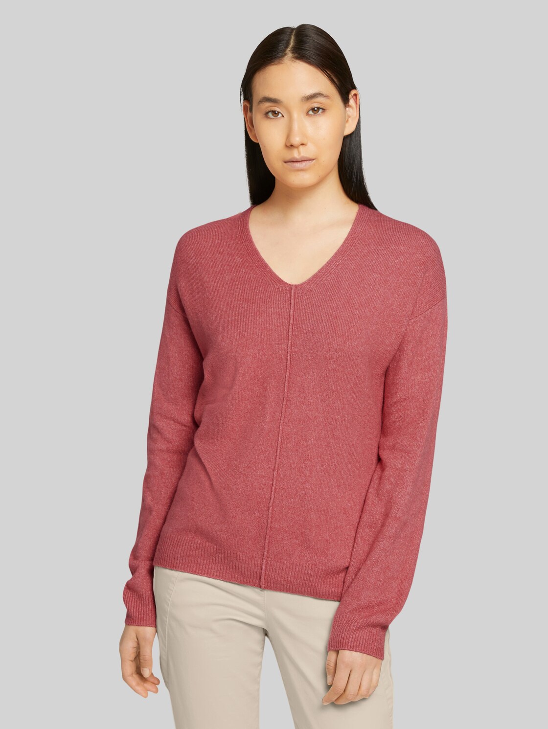 TOM TAILOR V-Ausschnitt Pullover, Damen, cozy pink melange, Größe: XL