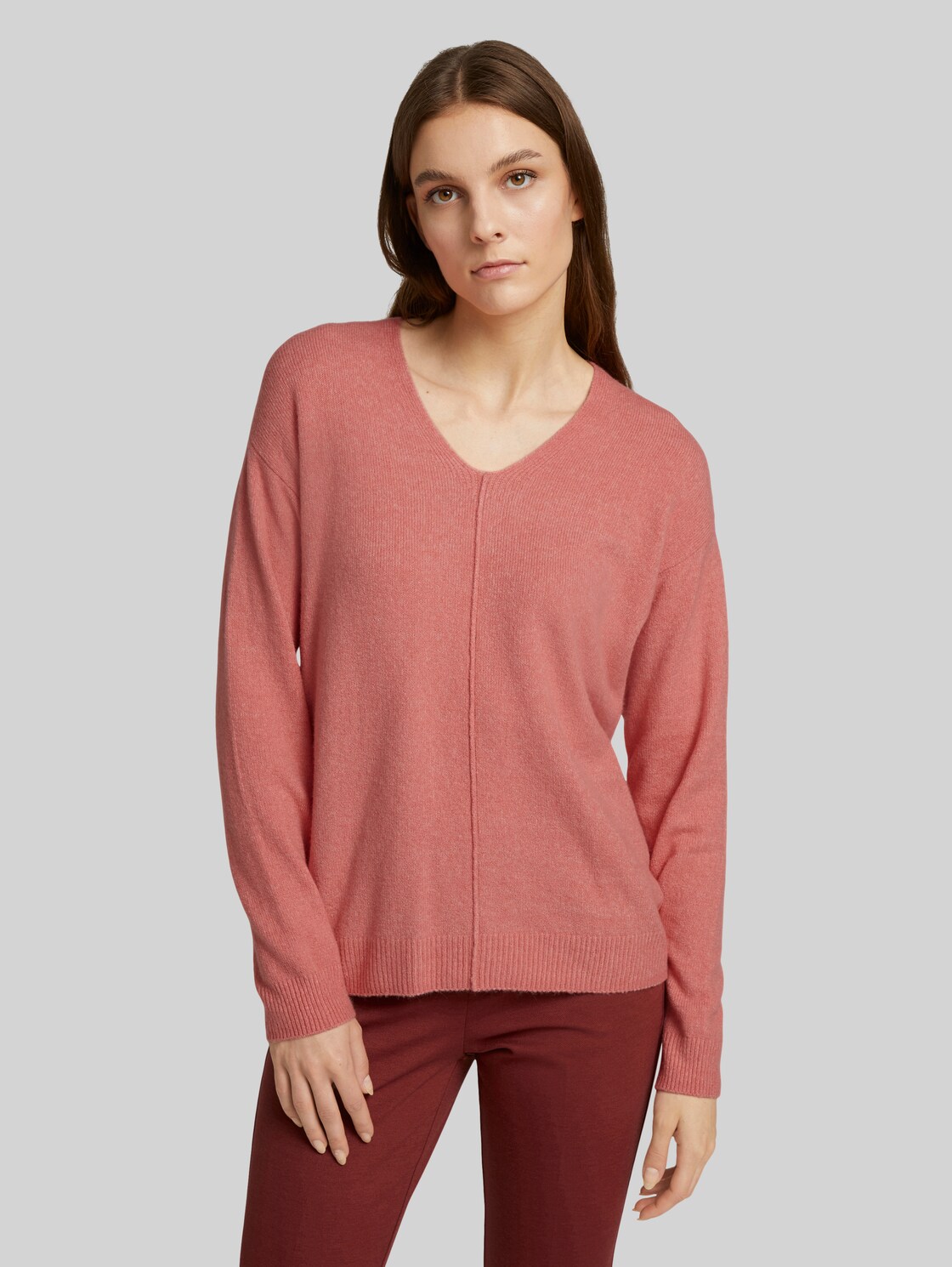 TOM TAILOR V-Ausschnitt Pullover, Damen, dusty pastel pink, Größe: XL