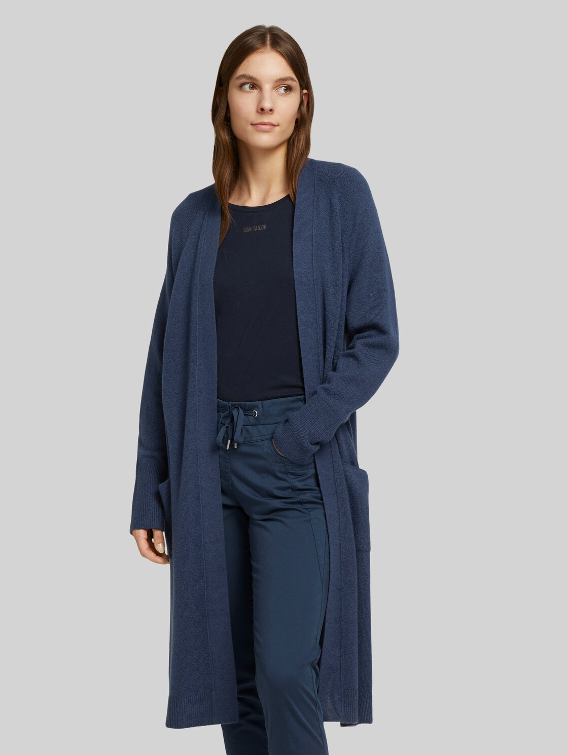 TOM TAILOR Langer Cardigan, Damen, dark denim blue melange, Größe: S