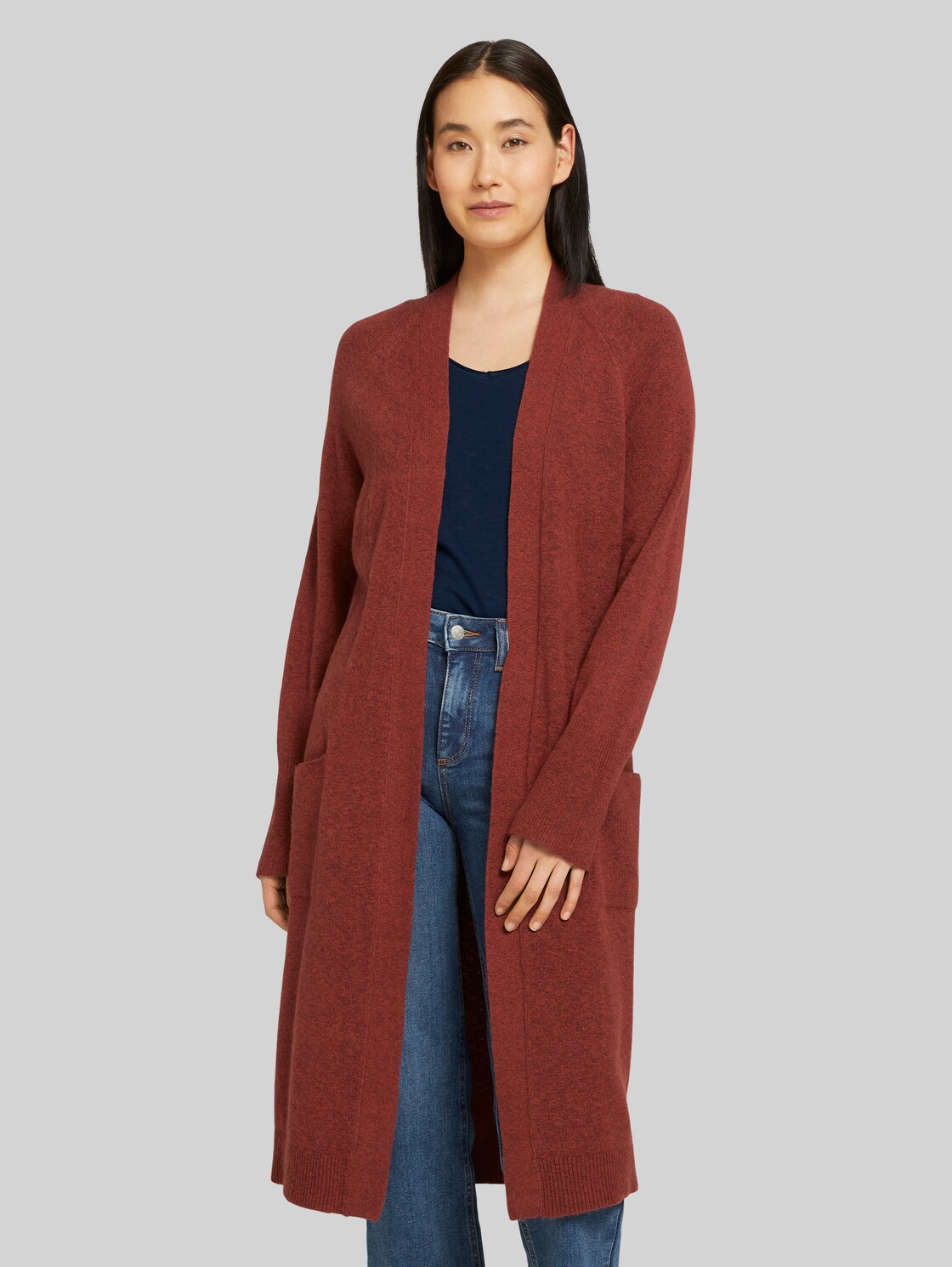 TOM TAILOR Langer Cardigan, Damen, dark maroon red melange, Größe: M