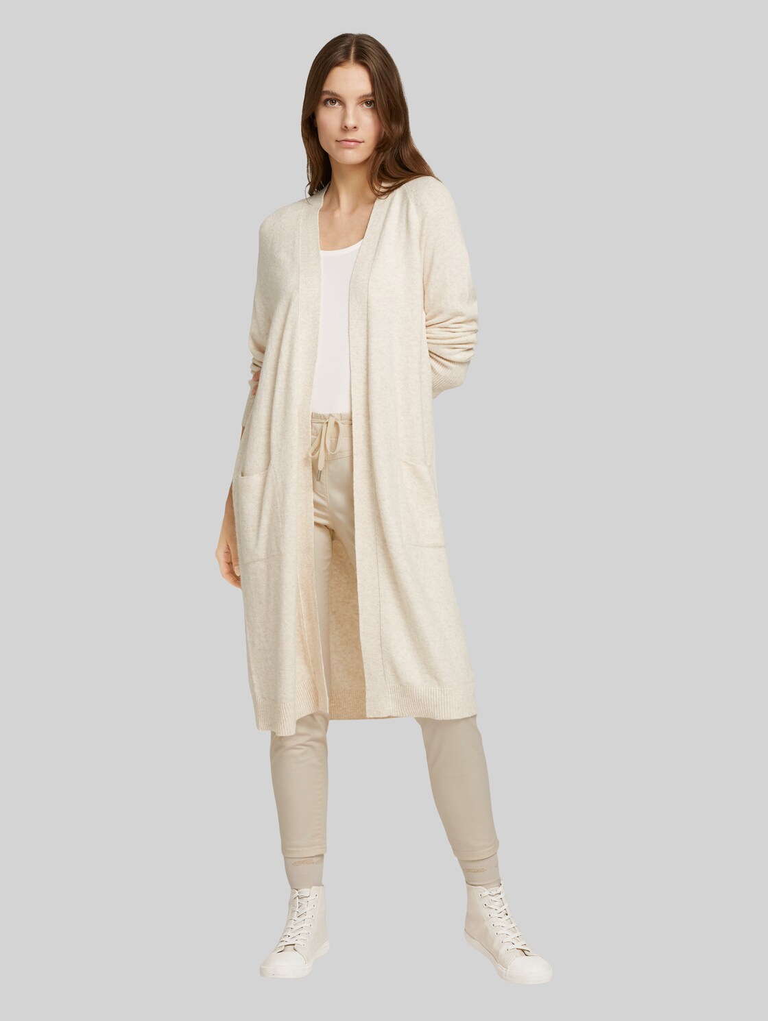 TOM TAILOR Langer Cardigan, Damen, smooth light sand melange, Größe: XL