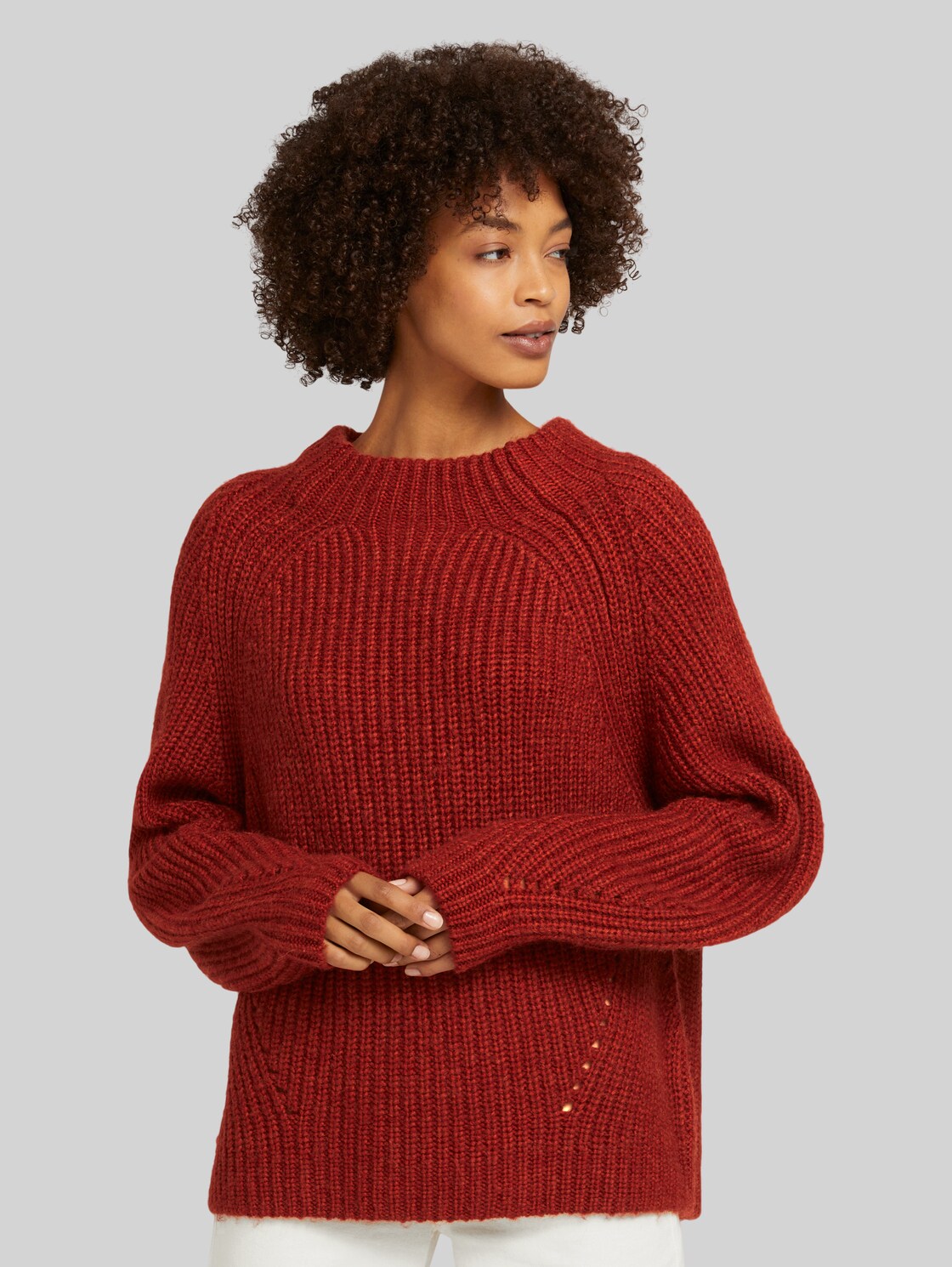 TOM TAILOR Pullover mit Stehkragen, Damen, dark maroon red, Größe: XL
