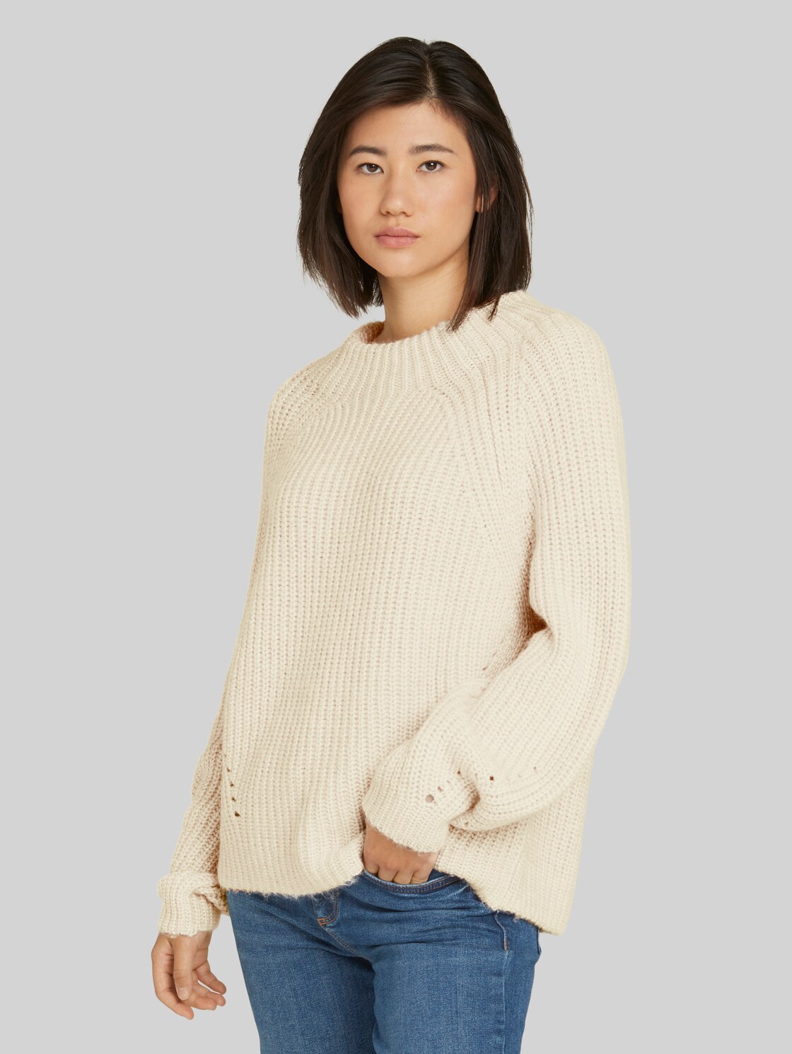TOM TAILOR Pullover mit Stehkragen, Damen, smooth light sand melange, Größe: XL