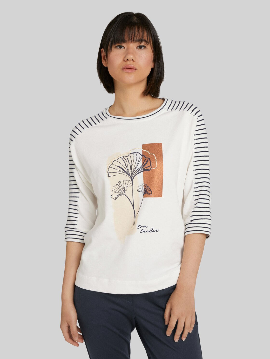 TOM TAILOR Print Shirt mit Bio-Baumwolle, Damen, Whisper White, Größe: XXL