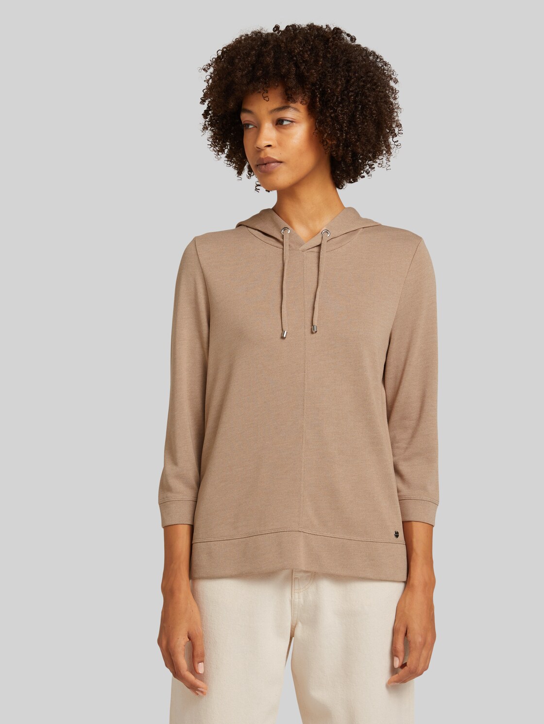 TOM TAILOR 3/4 Arm Shirt mit Kapuze, Damen, french clay beige melange, Größe: XL