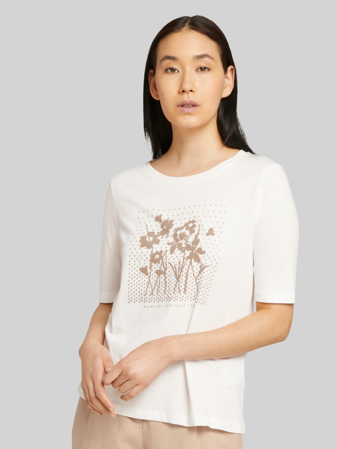 TOM TAILOR Halbarm Print Shirt mit Bio-Baumwolle, Damen, Whisper White, Größe: XL