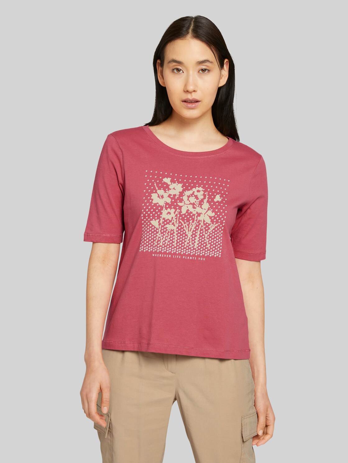 TOM TAILOR Halbarm Print Shirt mit Bio-Baumwolle, Damen, cozy pink, Größe: XL