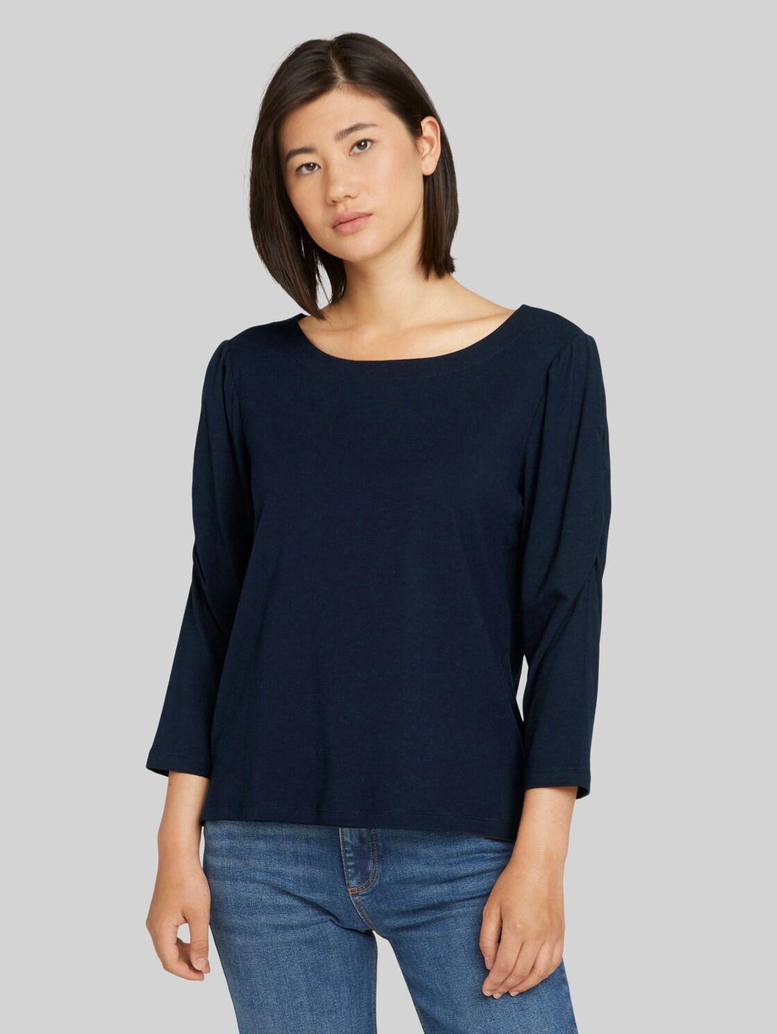 TOM TAILOR 3/4 Arm Shirt mit Raffungen, Damen, Sky Captain Blue, Größe: XL