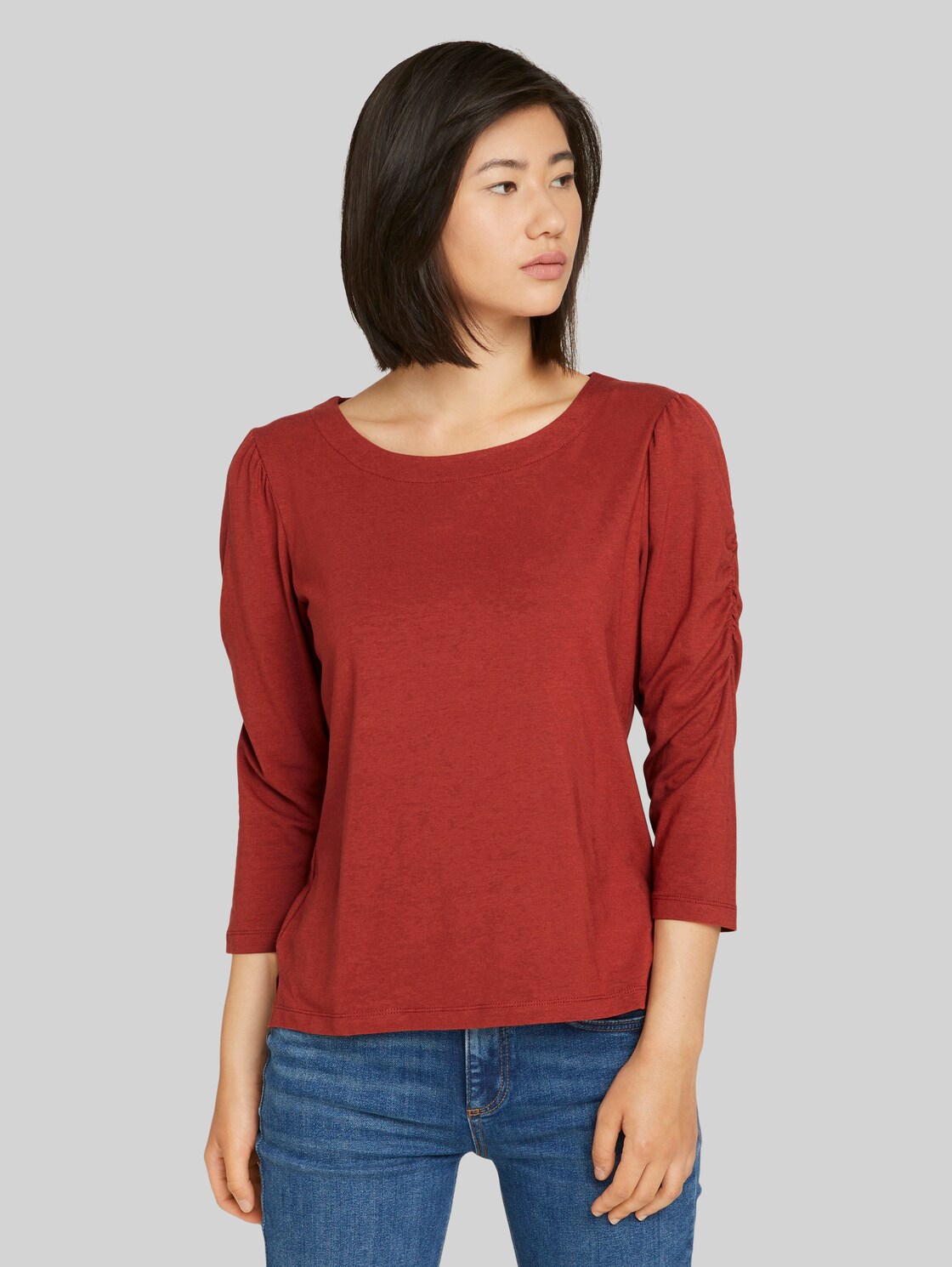 TOM TAILOR 3/4 Arm Shirt mit Raffungen, Damen, dark maroon red, Größe: XL