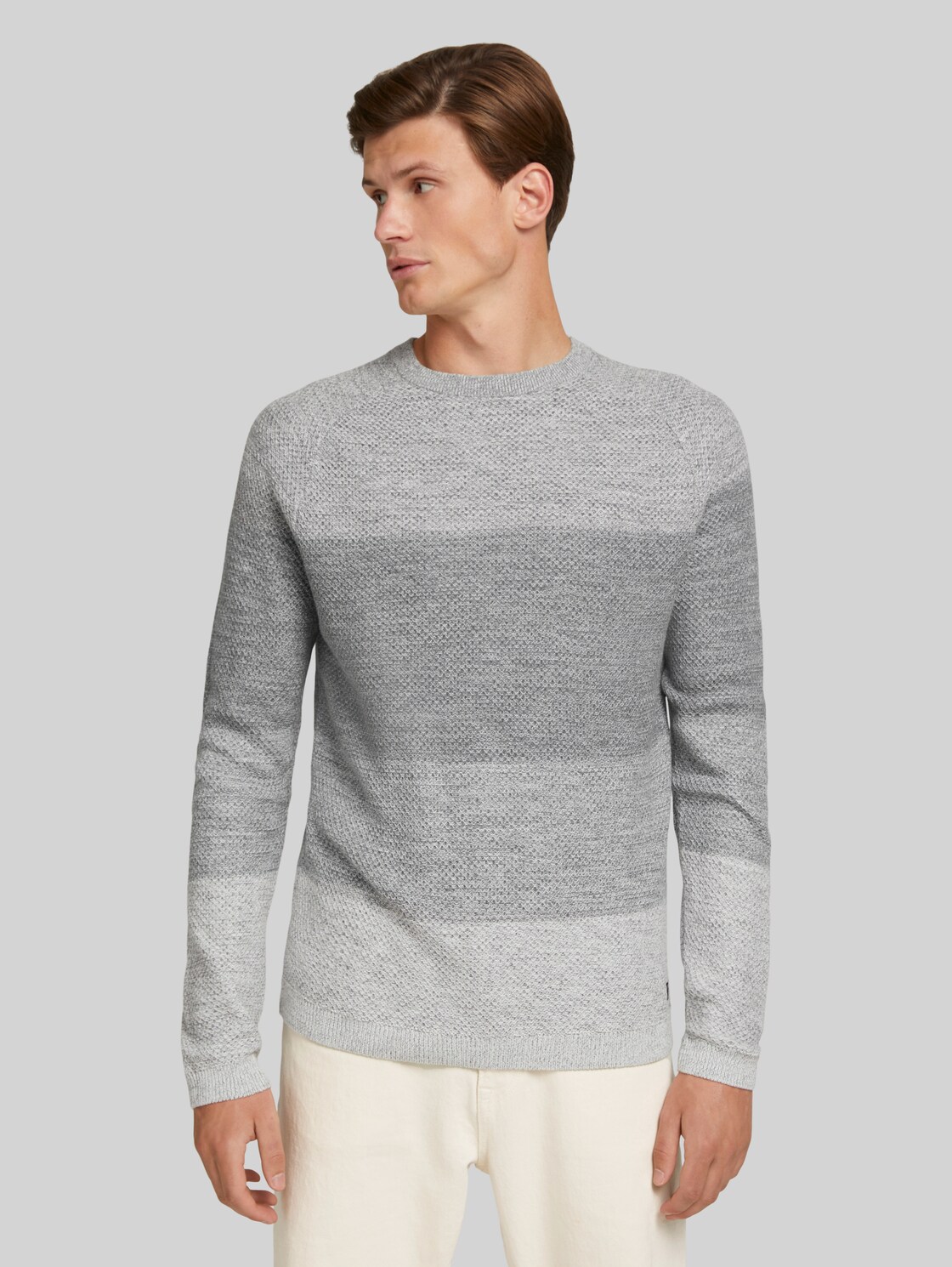 TOM TAILOR DENIM strukturierter Pullover mit Bio-Baumwolle, Herren, grey melange creamy degrade, Größe: M