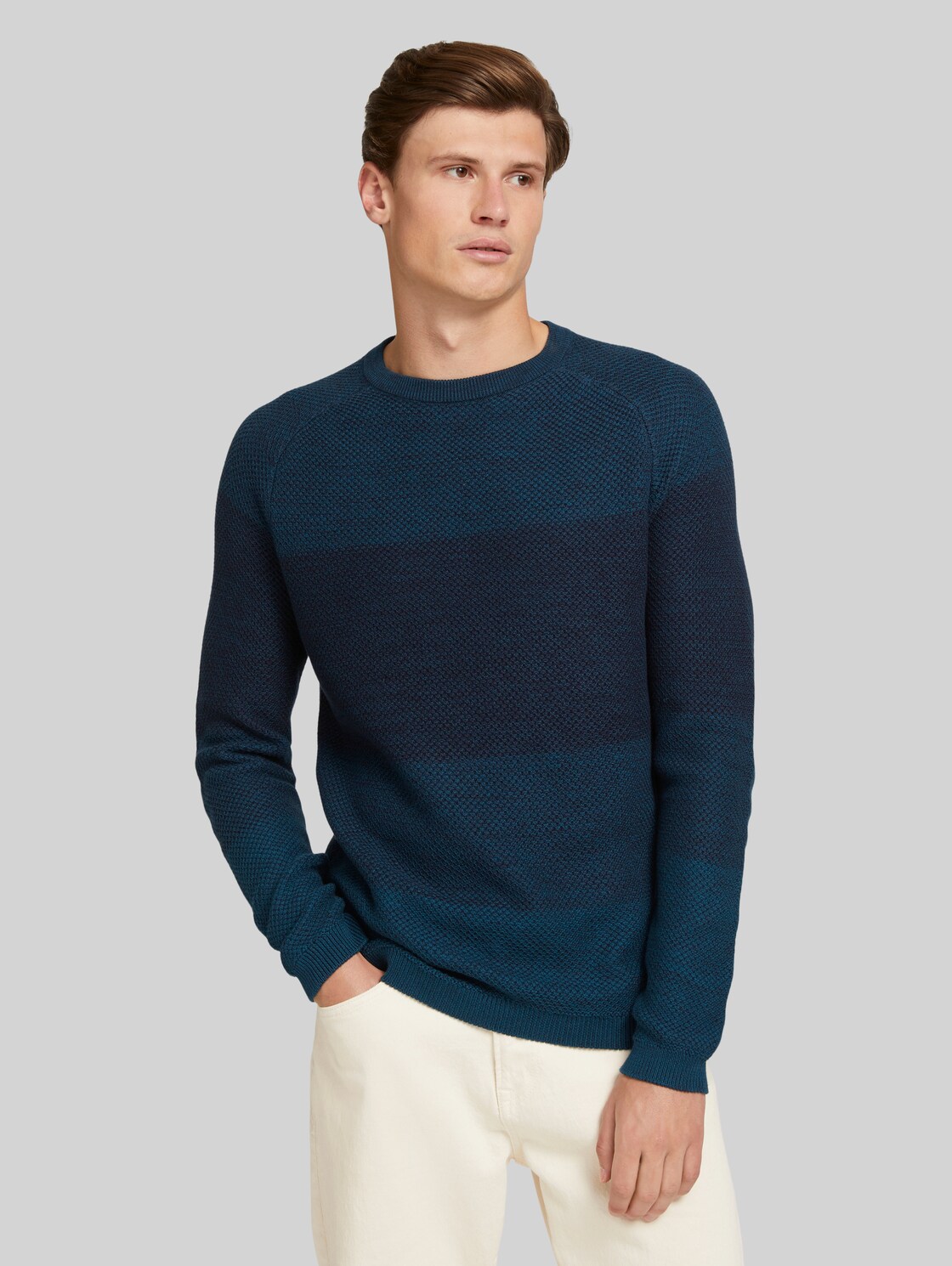 TOM TAILOR DENIM strukturierter Pullover mit Bio-Baumwolle, Herren, navy petrol degrade, Größe: M