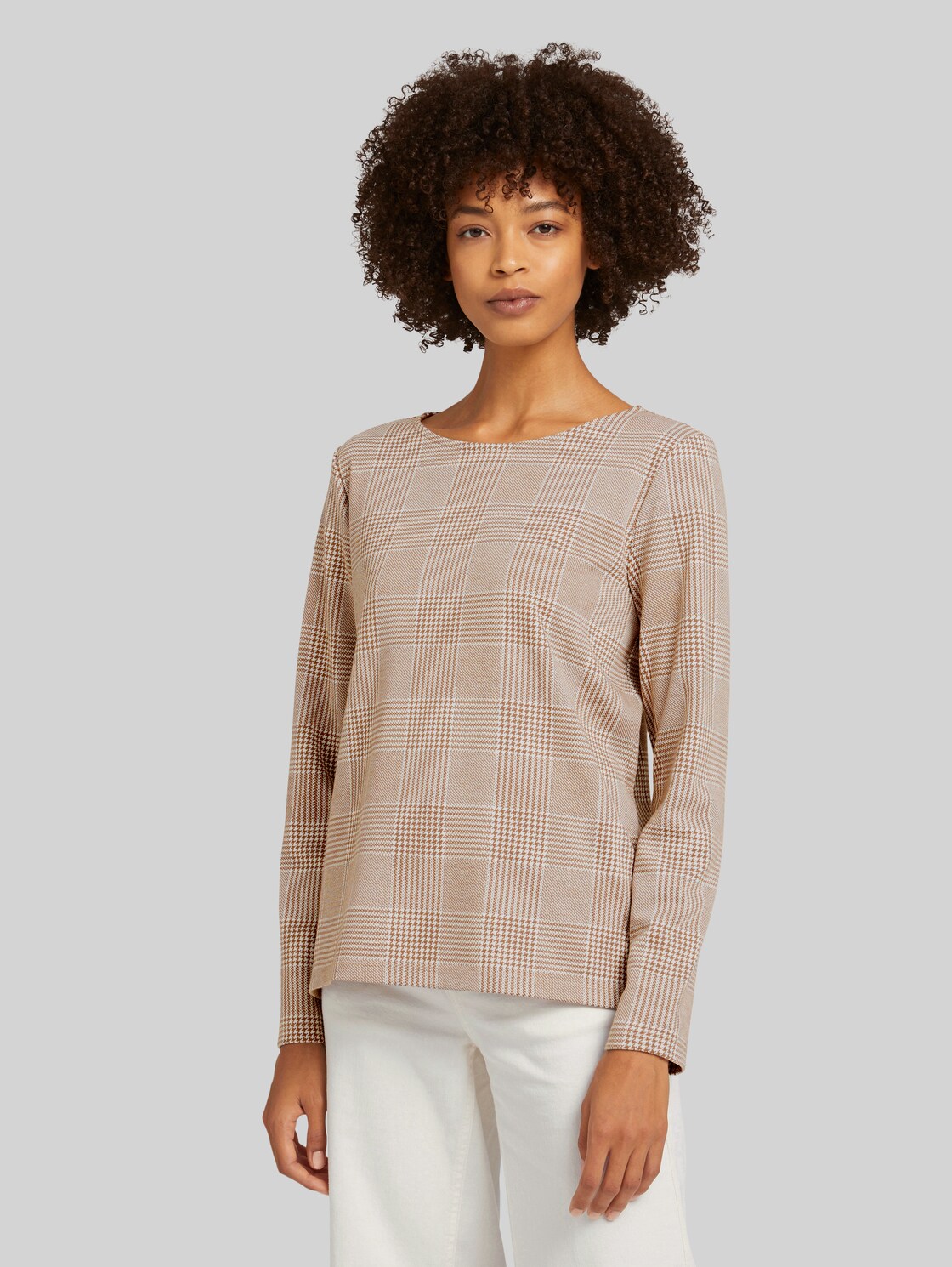 TOM TAILOR Kariertes Sweatshirt, Damen, offwhite beige glencheck ck, Größe: XL