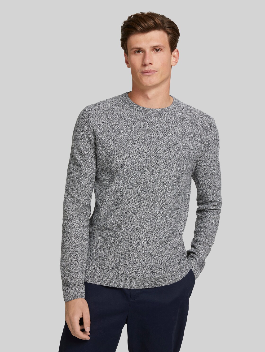 TOM TAILOR DENIM strukturierter Pullover mit Bio-Baumwolle, Herren, offwhite navy mouline, Größe: M