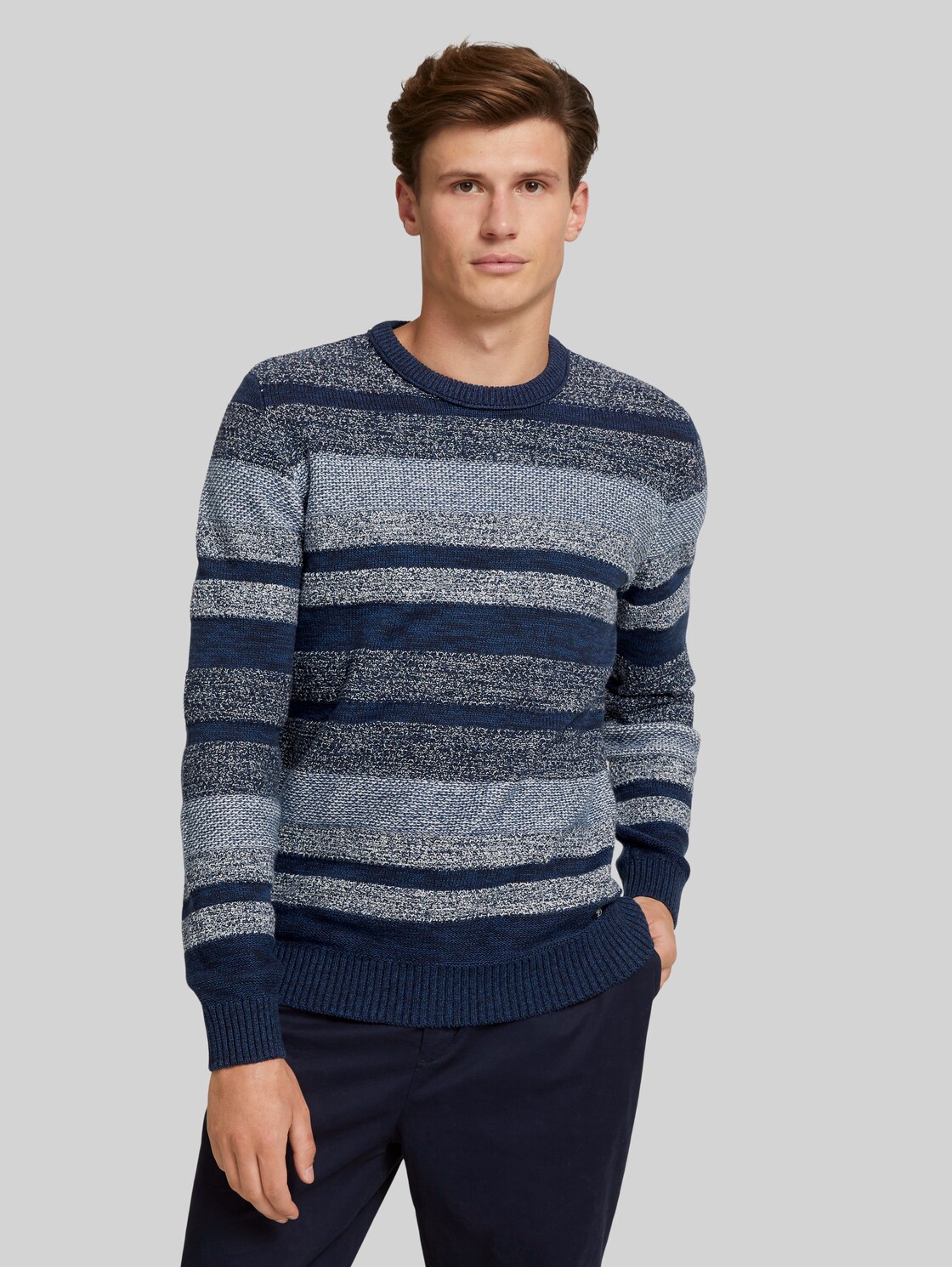 TOM TAILOR DENIM gestreifter Pullover aus Bio-Baumwolle, Herren, mouline stitch mix pattern, Größe: L