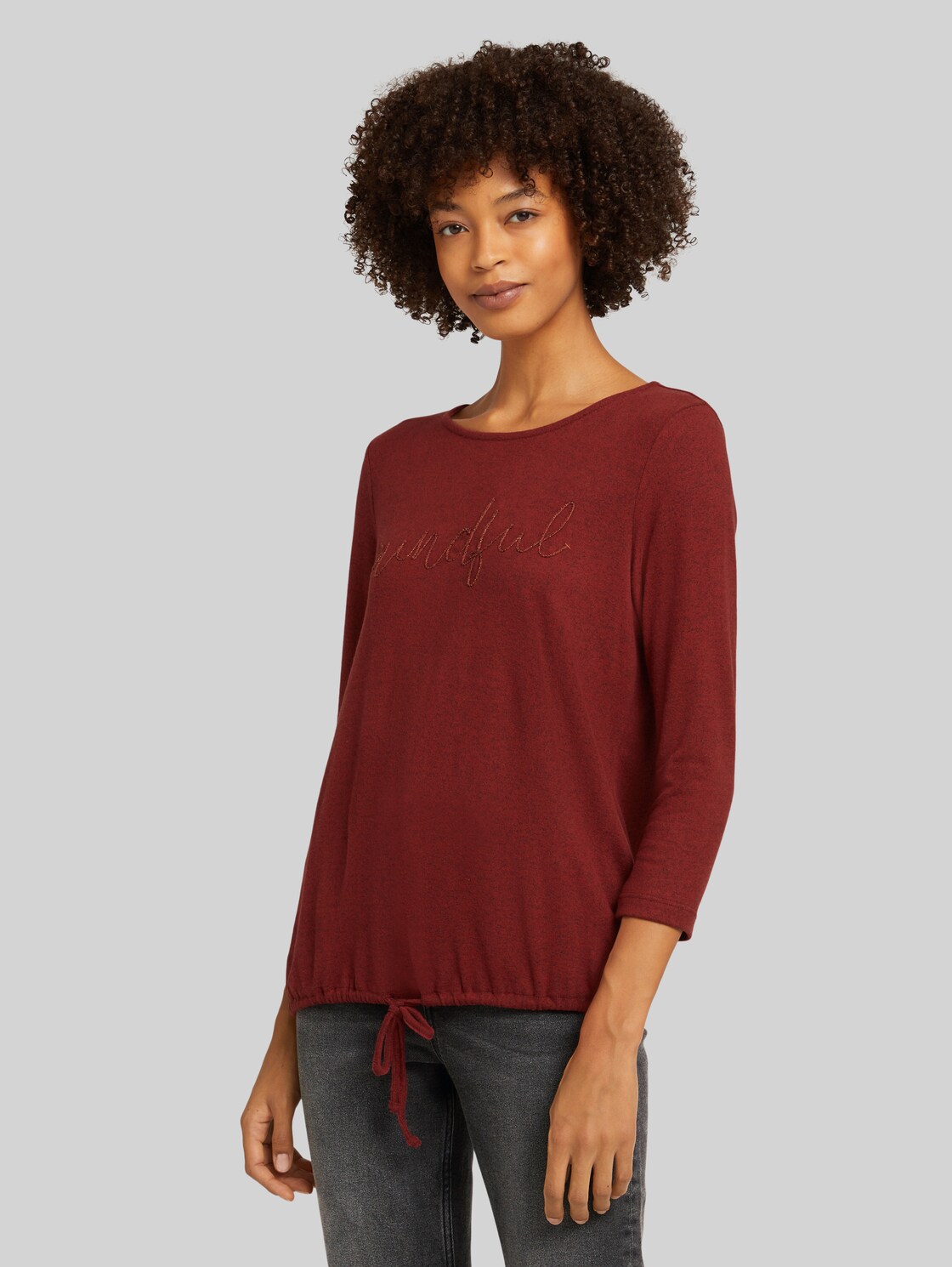 TOM TAILOR Weiches Shirt mit Print, Damen, dark maroon red melange, Größe: S