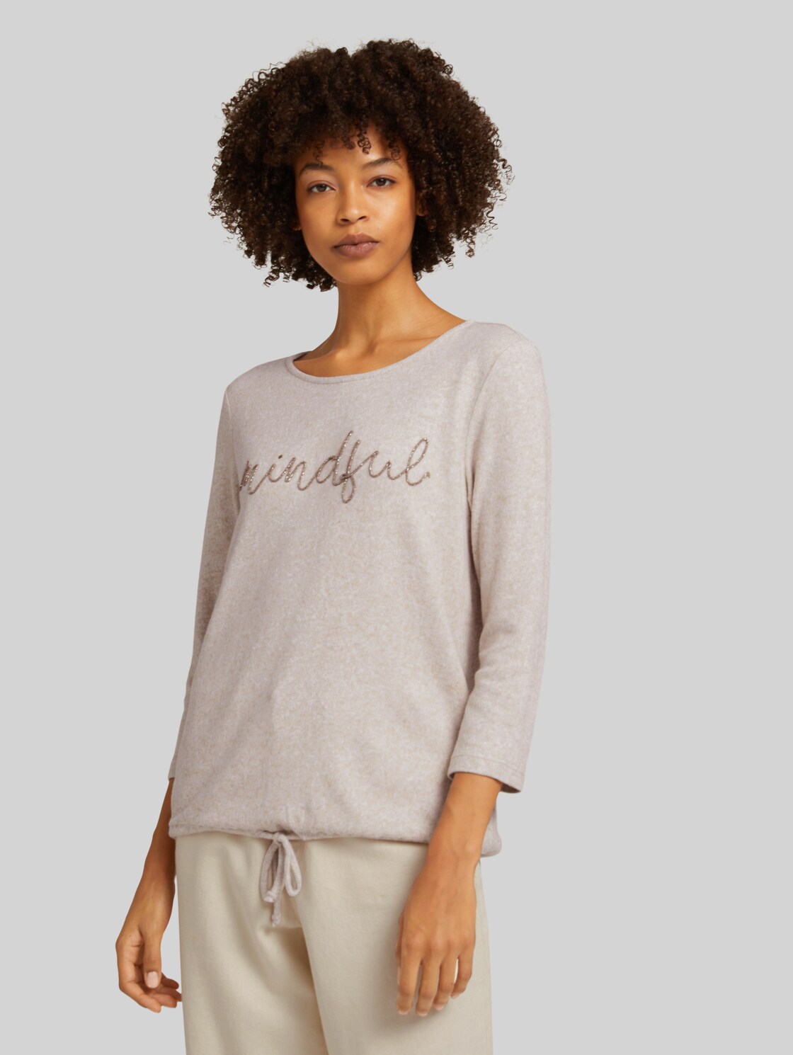 TOM TAILOR Weiches Shirt mit Print, Damen, smooth light sand melange, Größe: XXXL