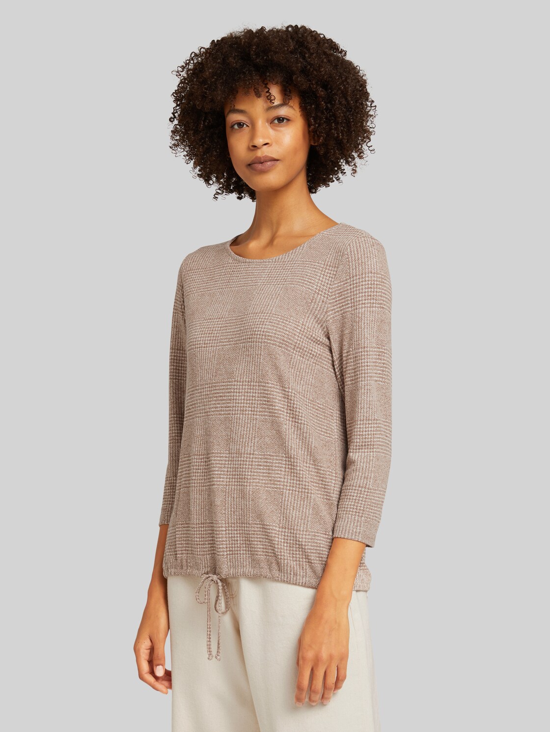 TOM TAILOR Weiches Shirt mit Print, Damen, beige glencheck printed, Größe: XL