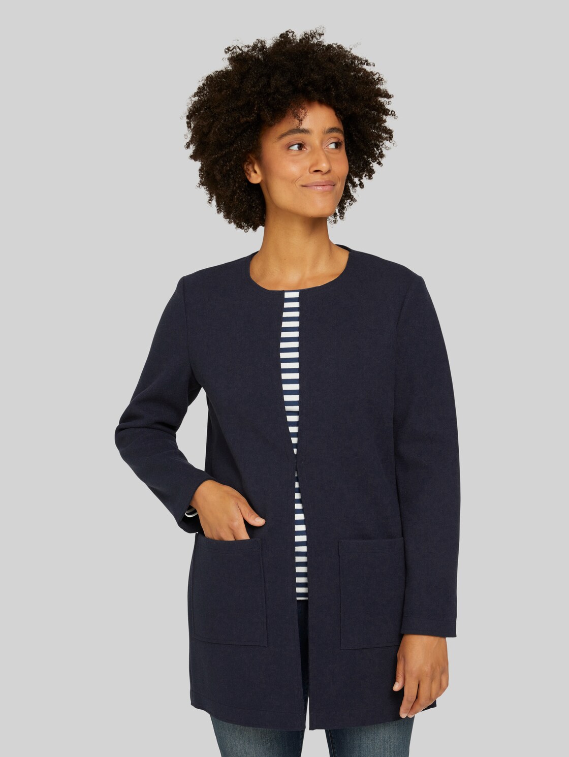 TOM TAILOR Langer Blazer mit Taschen, Damen, Sky Captain Blue, Größe: M