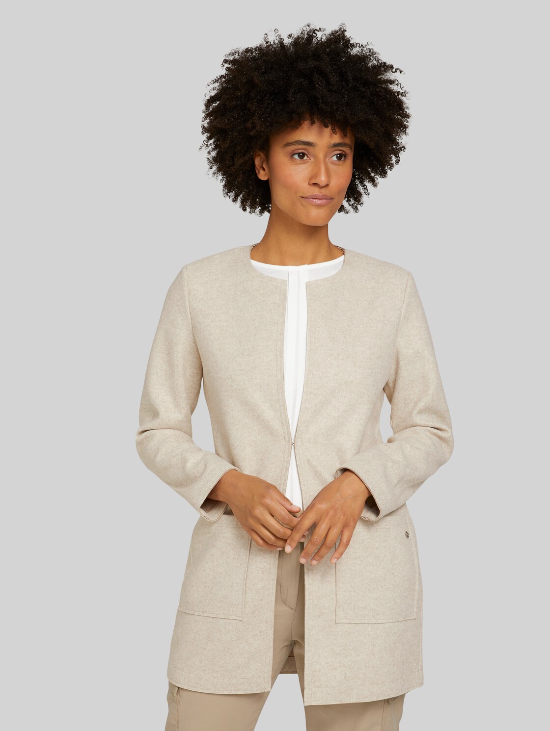 TOM TAILOR Langer Blazer mit Taschen, Damen, desert sand melange, Größe: XXL