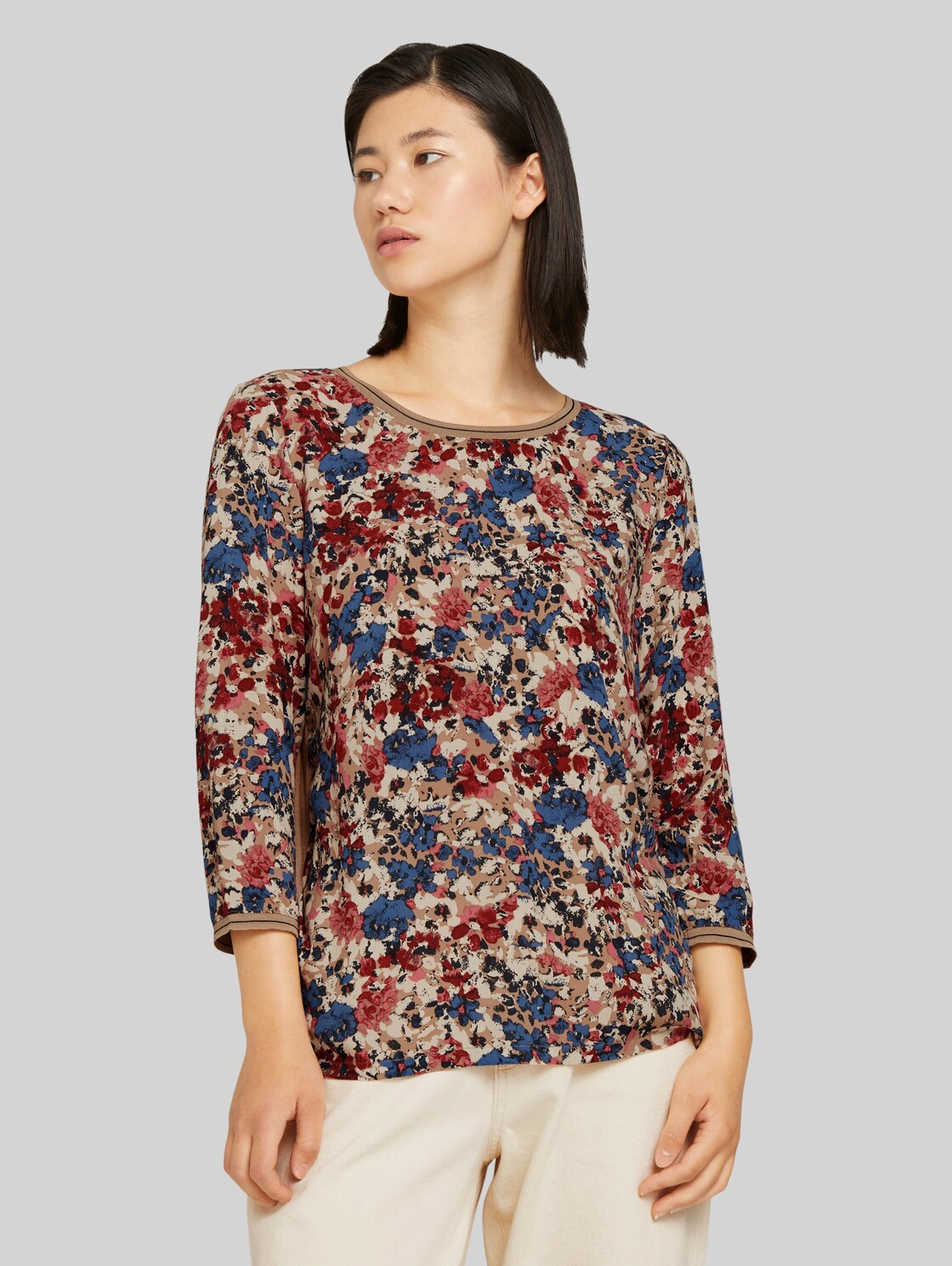 TOM TAILOR Gemustertes 3/4 Arm Shirt mit LENZING(TM) ECOVERO(TM), Damen, pink big floral design, Größe: S