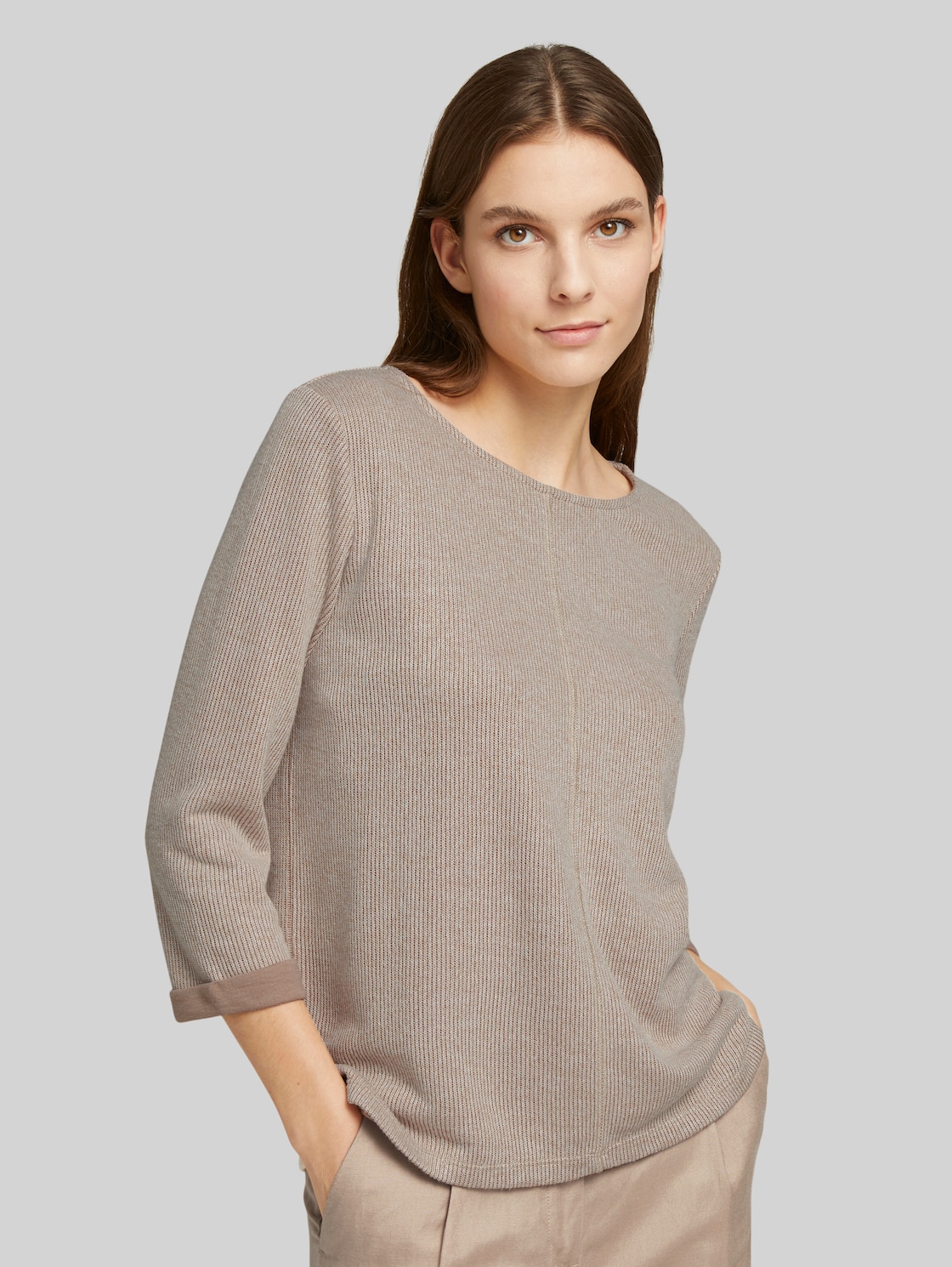 TOM TAILOR Meliertes Sweatshirt, Damen, french clay beige melange, Größe: M