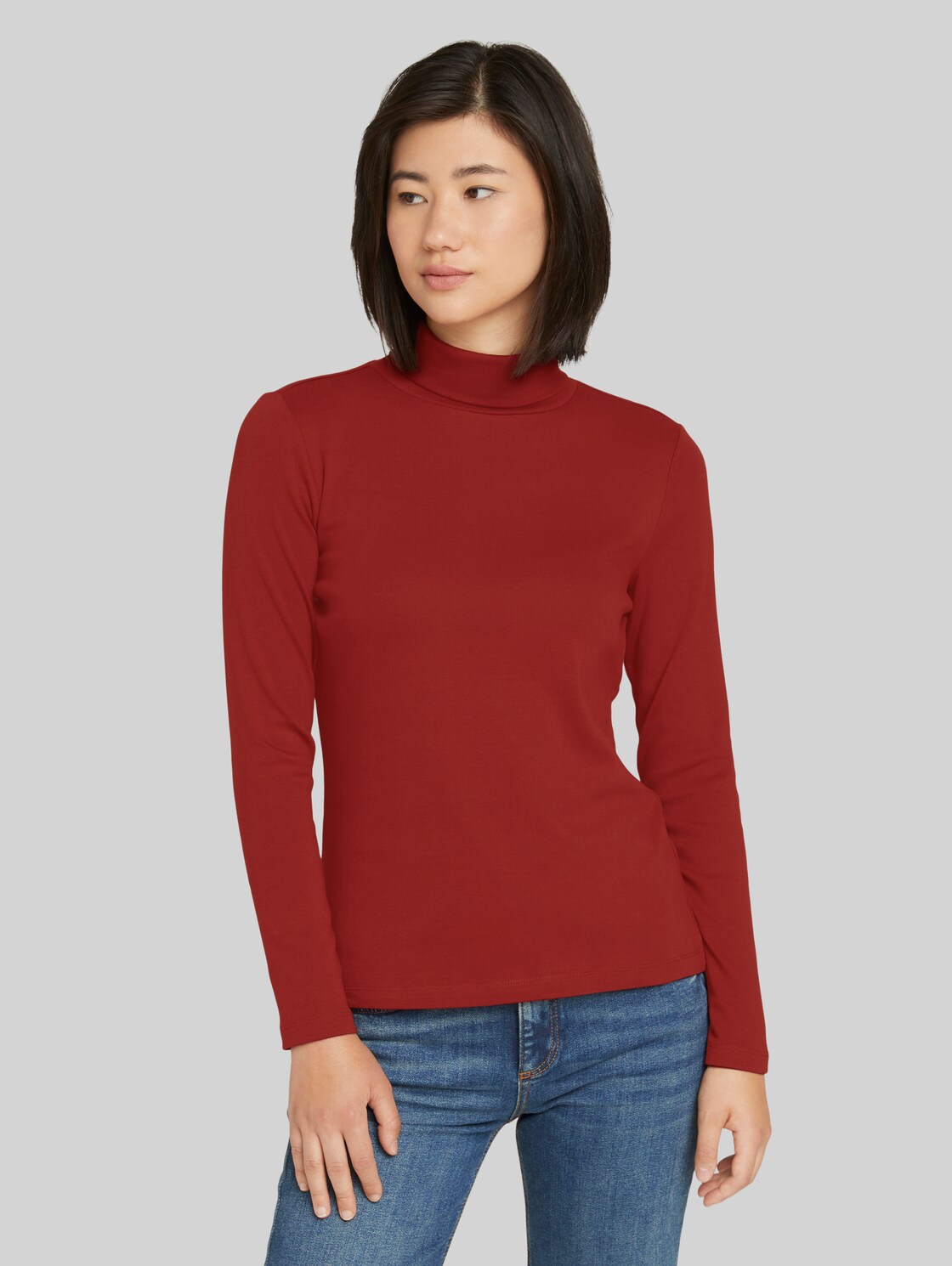 TOM TAILOR Rollkragenshirt mit Bio-Baumwolle, Damen, dark maroon red, Größe: XL