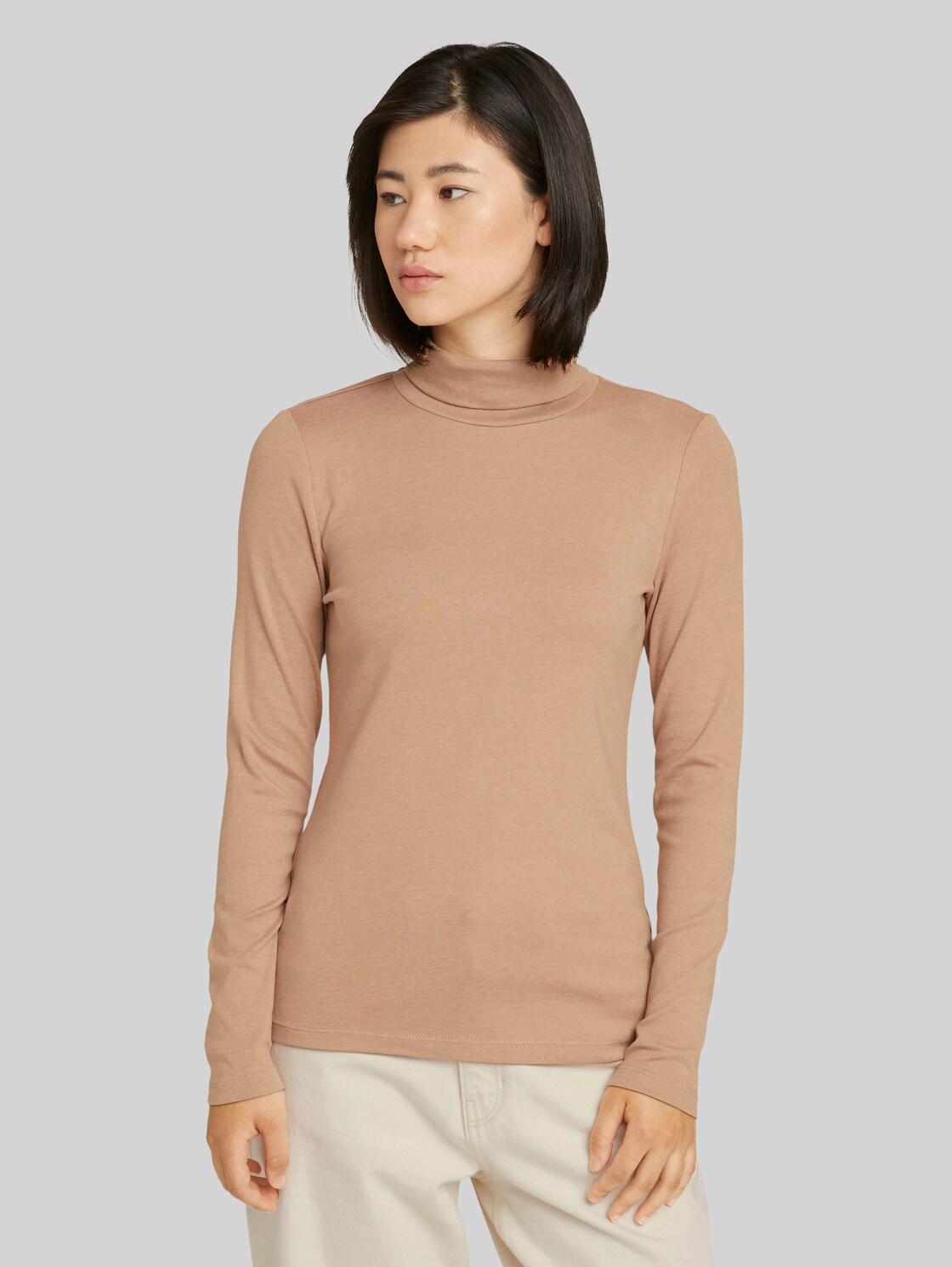 TOM TAILOR Rollkragenshirt mit Bio-Baumwolle, Damen, french clay beige melange, Größe: XXXL