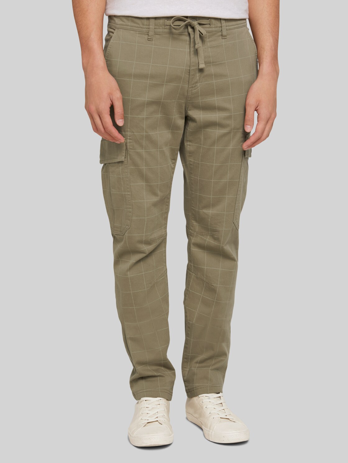 TOM TAILOR DENIM Slim Cargo Hose, Herren, khaki soft check print, Größe: XXL