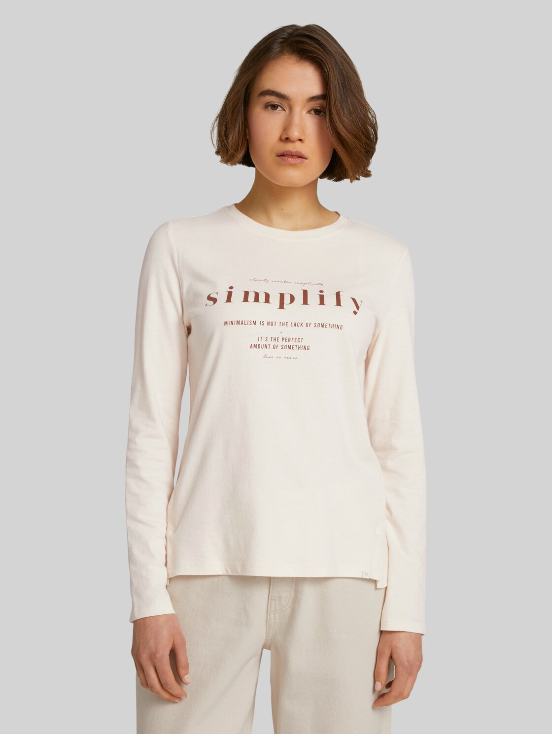TOM TAILOR DENIM Langarmshirt mit Print, Damen, soft creme beige, Größe: M