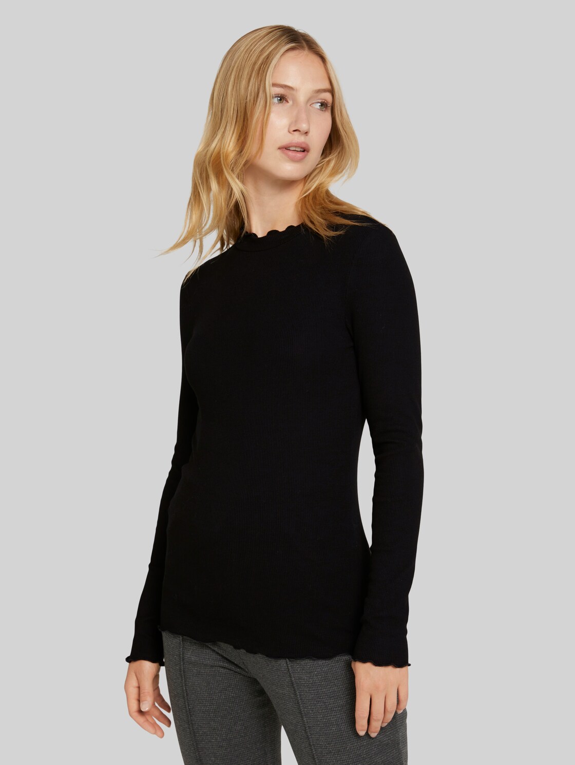 TOM TAILOR DENIM langarmshirt mit Stehkragen, Damen, deep black, Größe: XL