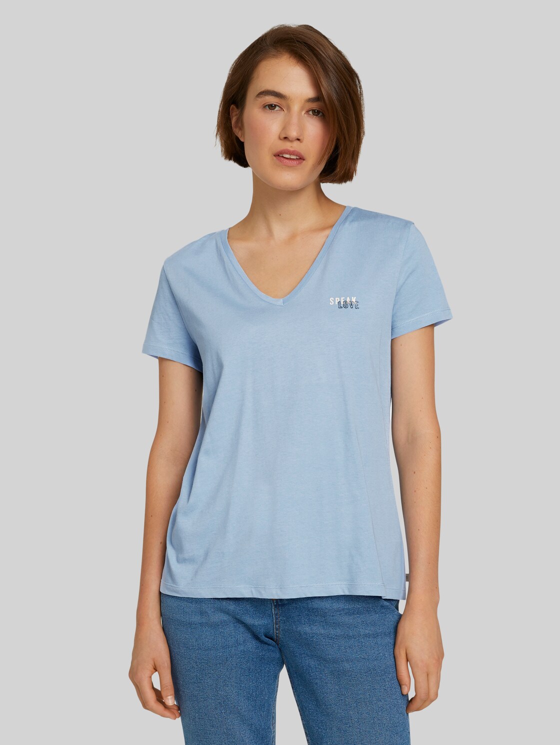 TOM TAILOR DENIM T-Shirt mit Print aus Bio-Baumwolle, Damen, bel air blue, Größe: XL