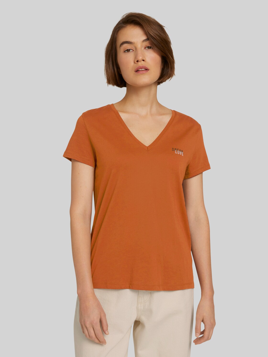 TOM TAILOR DENIM T-Shirt mit Print aus Bio-Baumwolle, Damen, amber brown, Größe: XL
