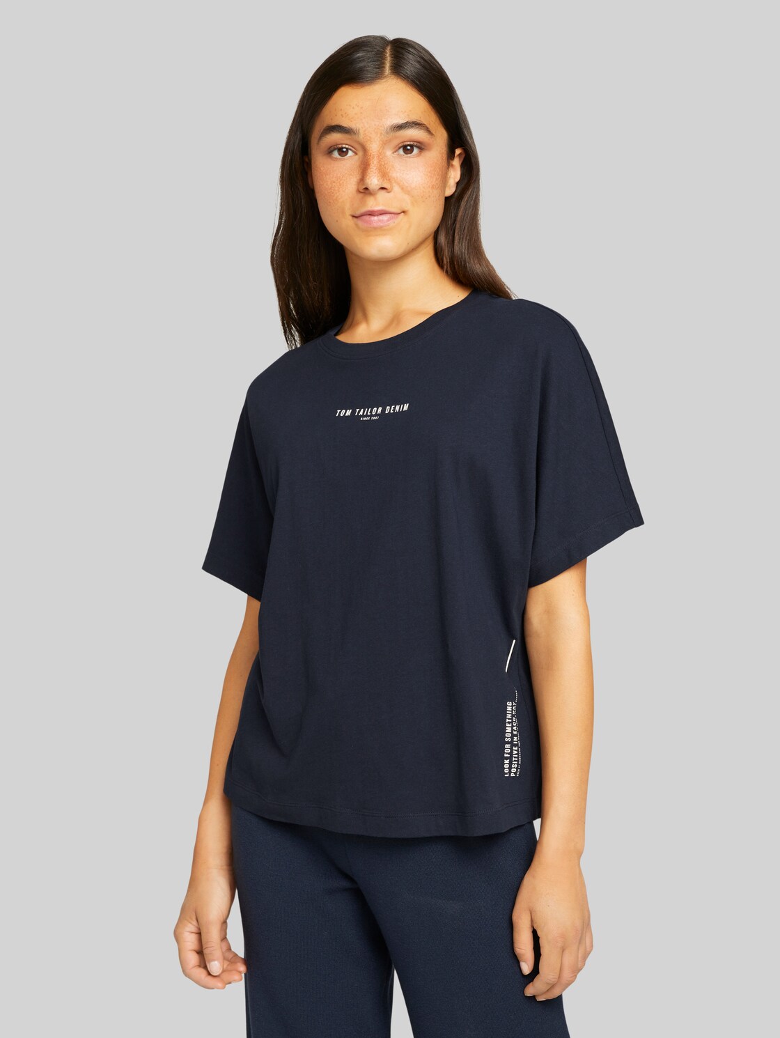 TOM TAILOR DENIM T-Shirt mit Print aus Bio-Baumwolle, Damen, Sky Captain Blue, Größe: L