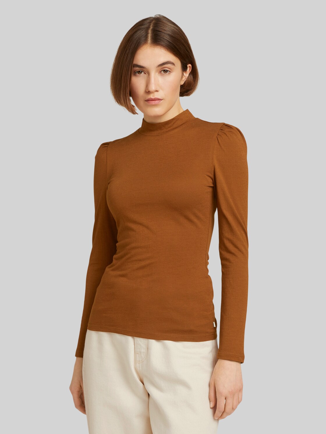 TOM TAILOR DENIM Langarmshirt mit Puffärmeln, Damen, amber brown, Größe: XL