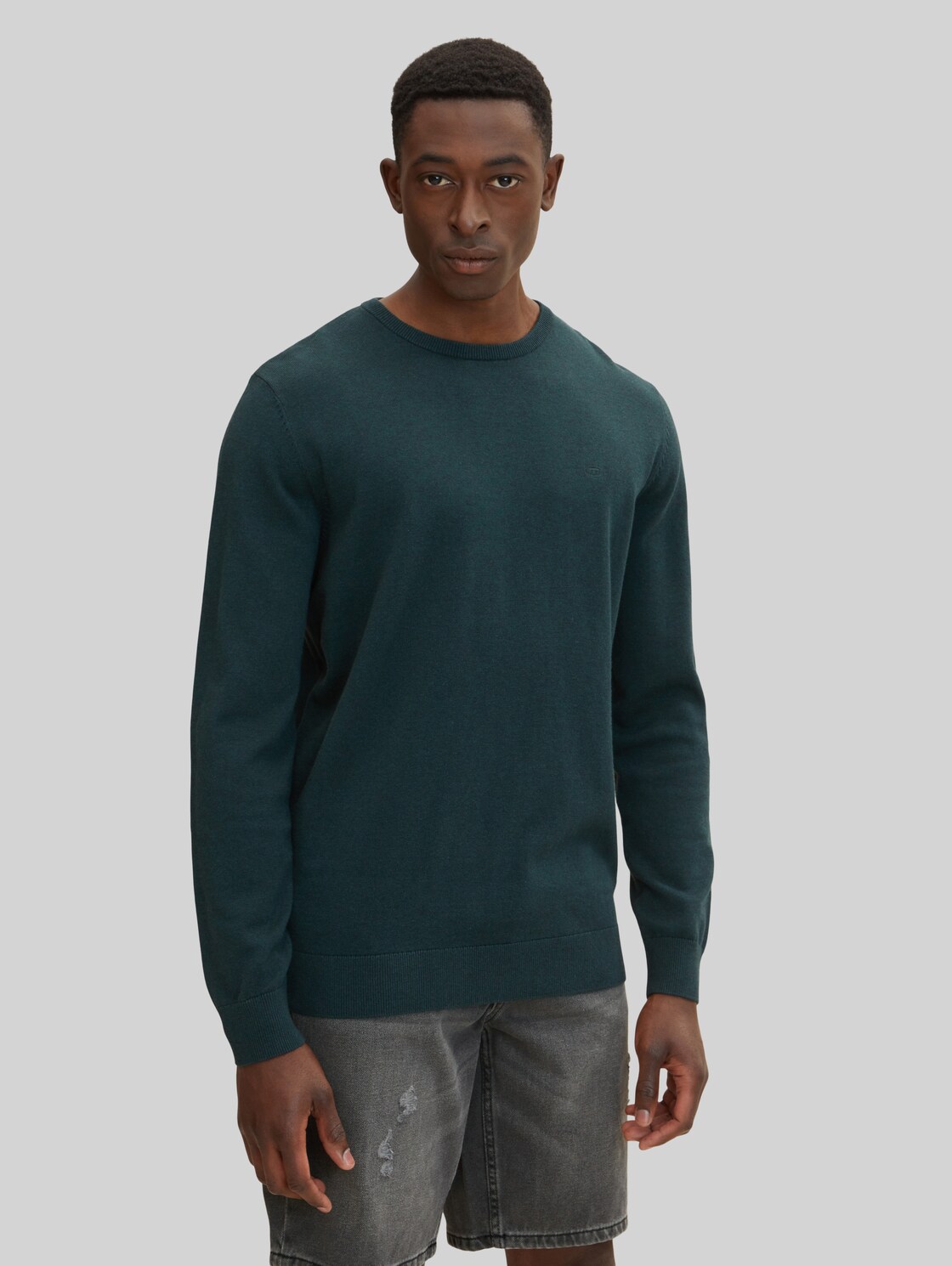 TOM TAILOR Herren Strickpullover mit Bio-Baumwolle in Melange Optik, grün, Gr. S,