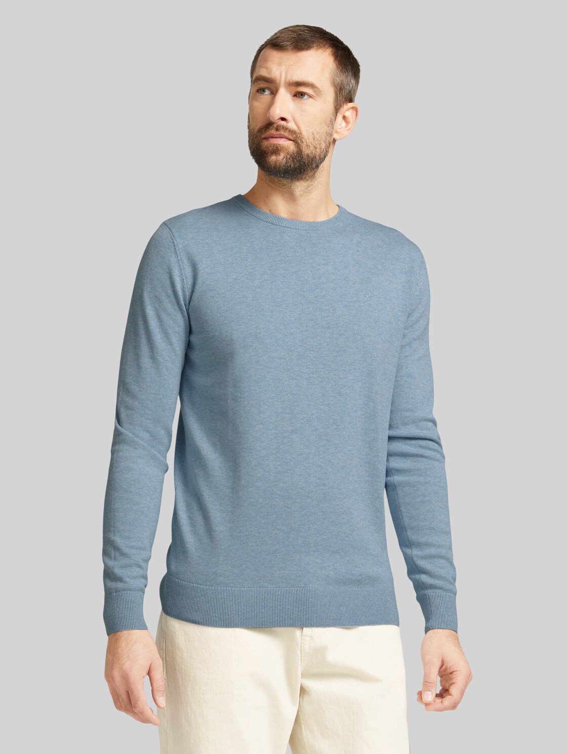 TOM TAILOR Herren Strickpullover mit Bio-Baumwolle in Melange Optik, blau, Gr. S, baumwolle