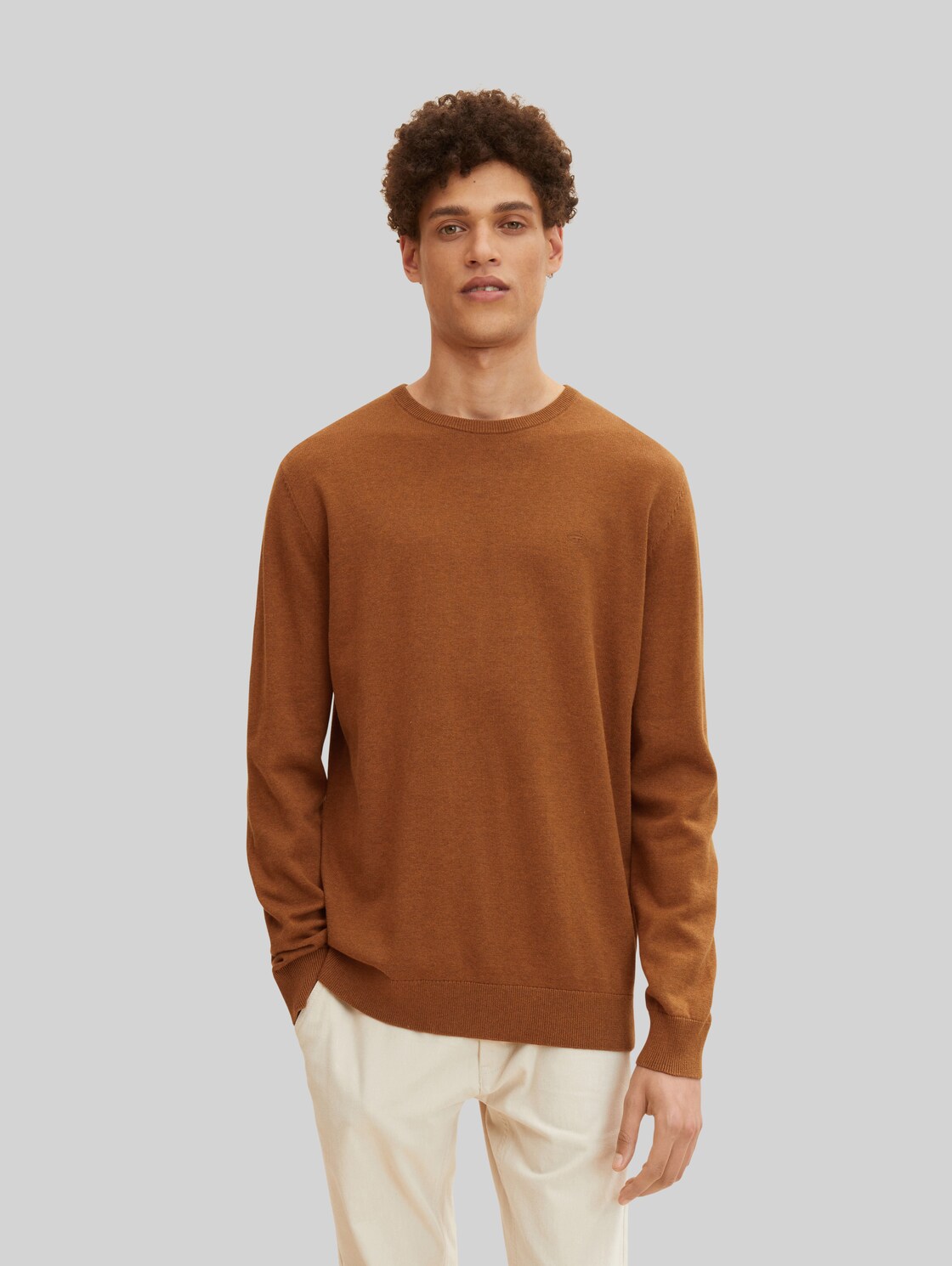 TOM TAILOR Herren Strickpullover mit Bio-Baumwolle in Melange Optik, braun, Gr. M,