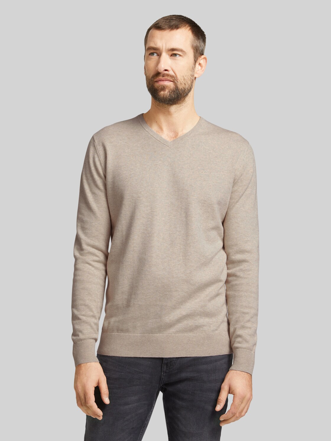 TOM TAILOR Herren Strickpullover mit Bio-Baumwolle in Melange Optik, beige, Gr. XL, baumwolle