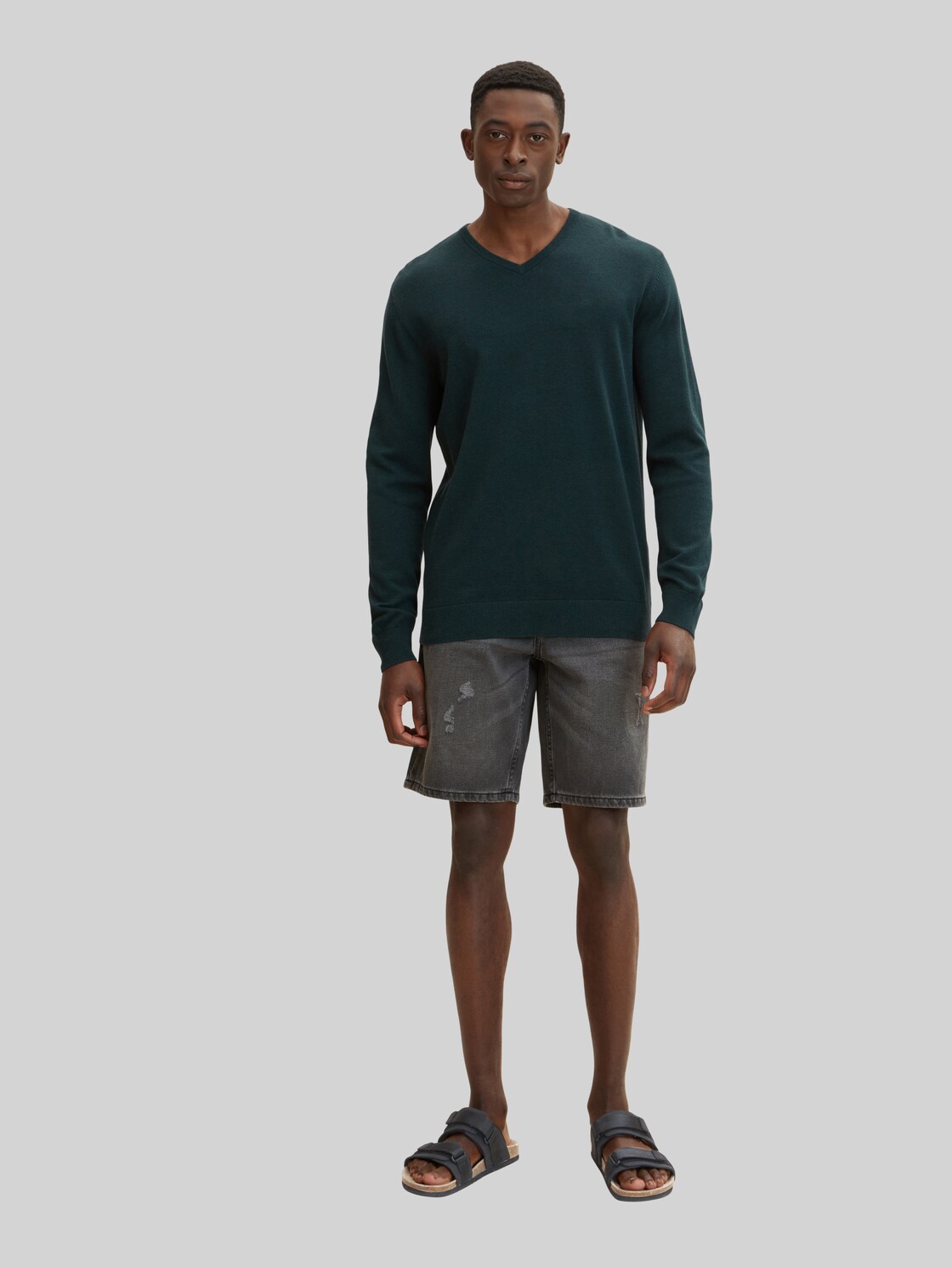 TOM TAILOR Herren Strickpullover mit Bio-Baumwolle in Melange Optik, grün, Gr. XL,